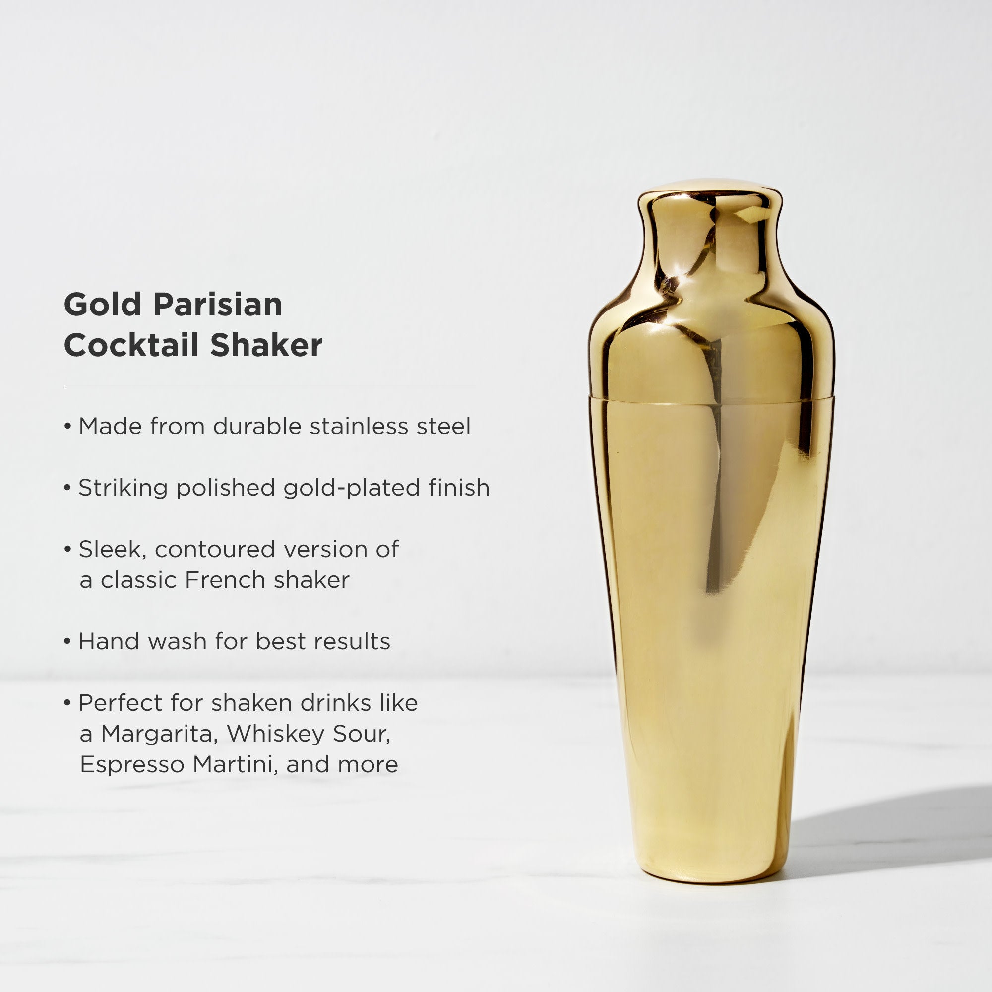 Premium Belmont Parisian Cocktail Shaker Set - 18/8 Stainless Steel Bar Mixing Tool for Martini, Margarita & Whiskey Sour - Perfect for Home Bars, Parties & Professional Bartenders