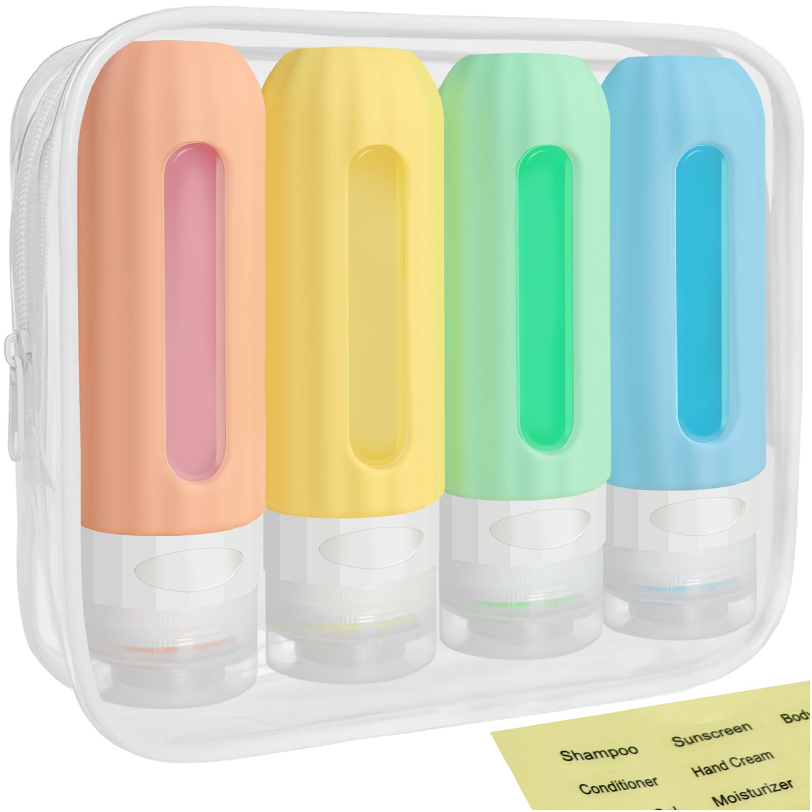 3oz TSA Approved Travel Bottles for Toiletries - BPA Free Leak Proof Silicone Containers for Shampoo & Conditioner with Clear Toiletry Bag | Perfect for Air Travel, Gym & Vacation Essentials