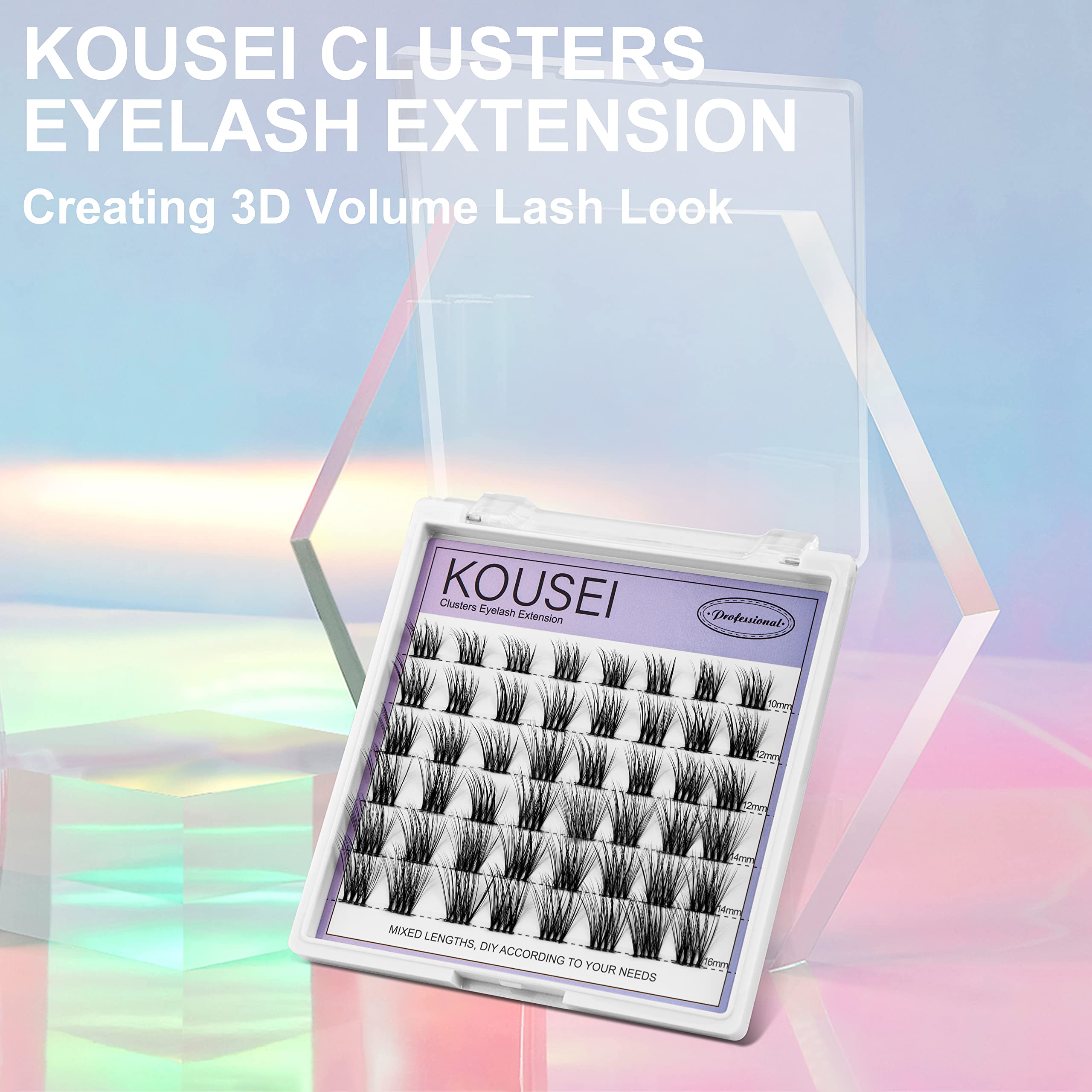 KOUSEI DIY Individual False Eyelash Extensions - 48 Clusters 3D Curl Lashes, Cat Eye Fake Eyelashes for Natural Look (10-16mm, 48pcs) | Soft Wispy Lashes for Daily Wear, Parties & Special Occasions