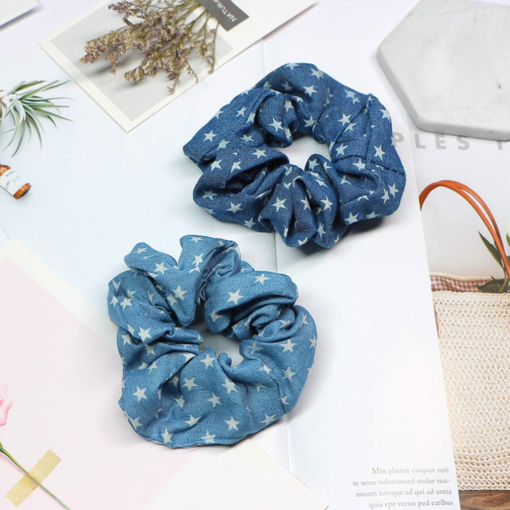 FRCOLOR 4PCS Denim Scrunchies Hair Bands for Women & Girls - Casual & Office Style