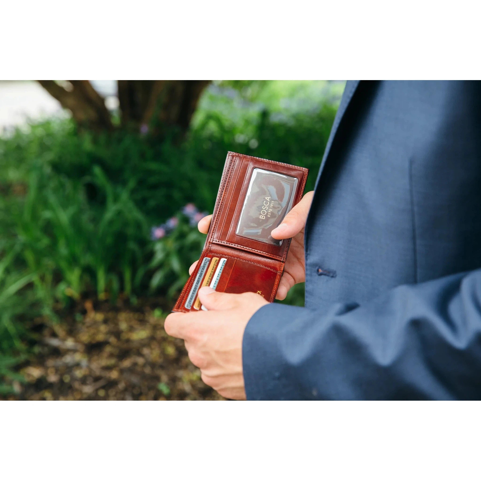 Bosca Genuine Leather Executive ID Wallet - Premium RFID Blocking Business Card Holder for Men & Women - Perfect for Office, Travel, and Everyday Use