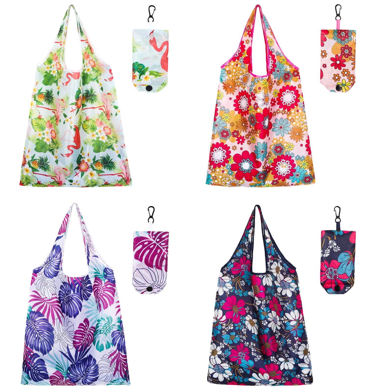 Foldable Reusable Shopping Bags 4pcs - Eco Tote for Groceries & Travel
