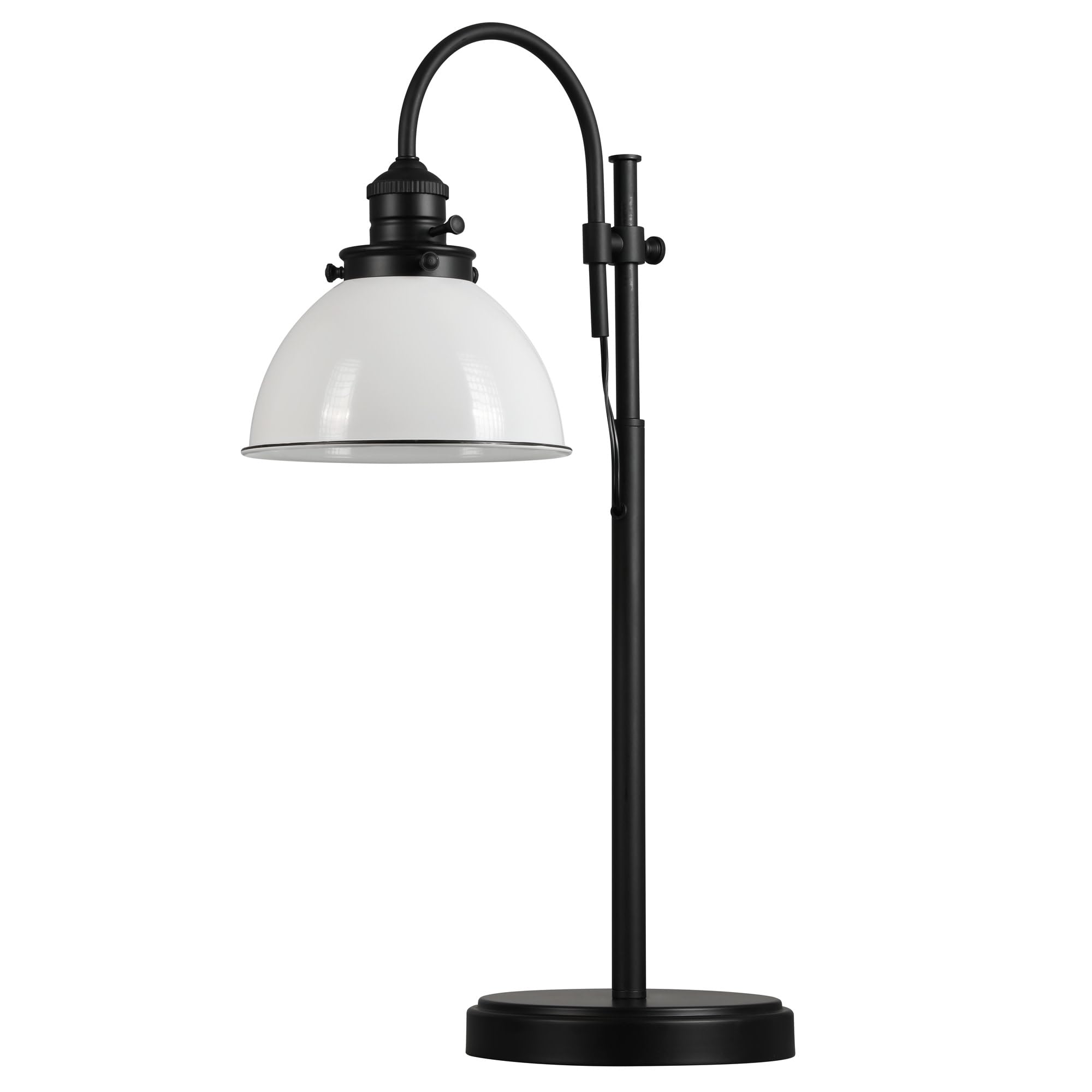 Savannah Farmhouse Adjustable Table Desk Lamp - Matte Black with White Metal Shade & Black Trim | Perfect for Home Office, Study Room & Reading Nook Lighting