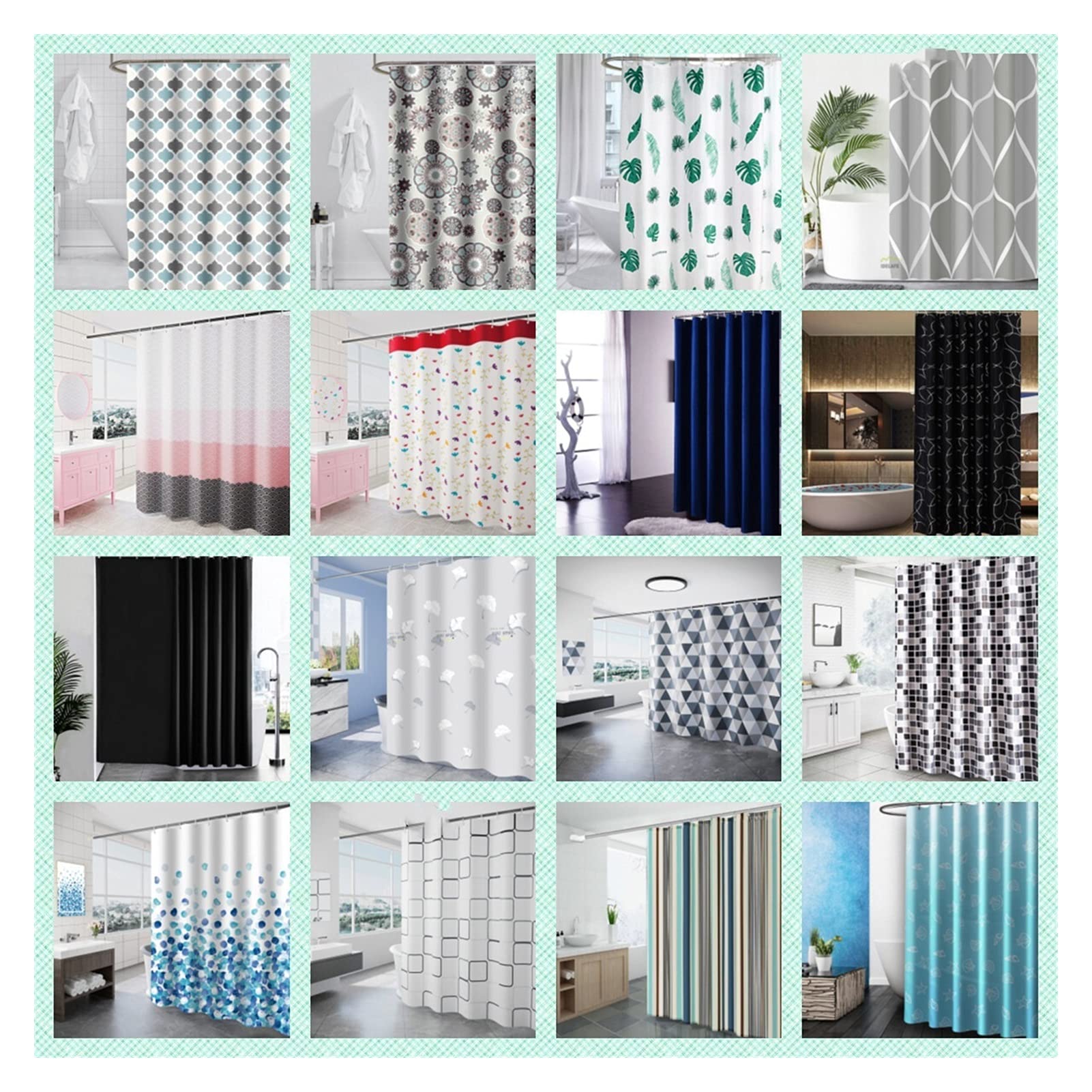 Waterproof Polyester Shower Curtain with 12 Hook Rings - Thick & Durable 180x180cm Bathroom Shower Liner (Color: 06) for Home, Hotel & Spa Use