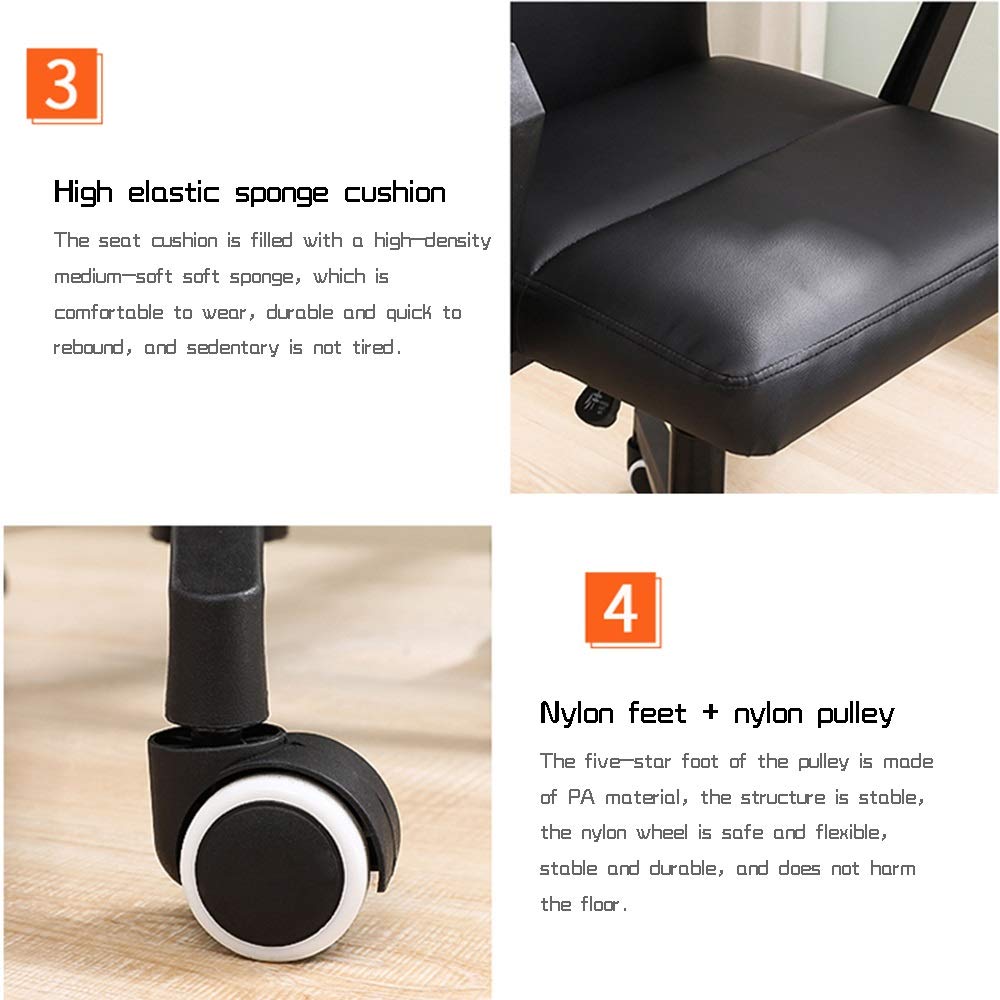 Ergonomic High Back PU Leather Swivel Office Chair - Adjustable Height Gaming Desk Chair with 330 lbs Weight Capacity for Home Office, Study & Conference Room (Black) - Perfect for Long Hours of Work, Gaming & Online Meetings