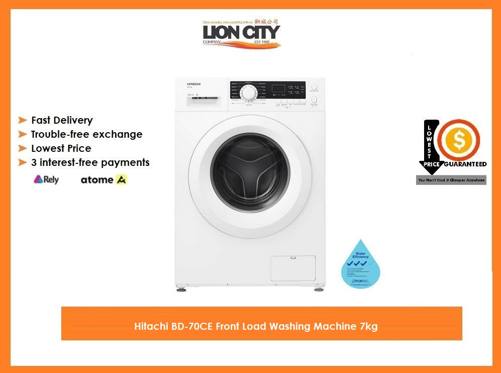 Hitachi BD 70CE 7kg Front Load Washing Machine - Energy Efficient, Quiet Operation for Apartments & Small Homes
