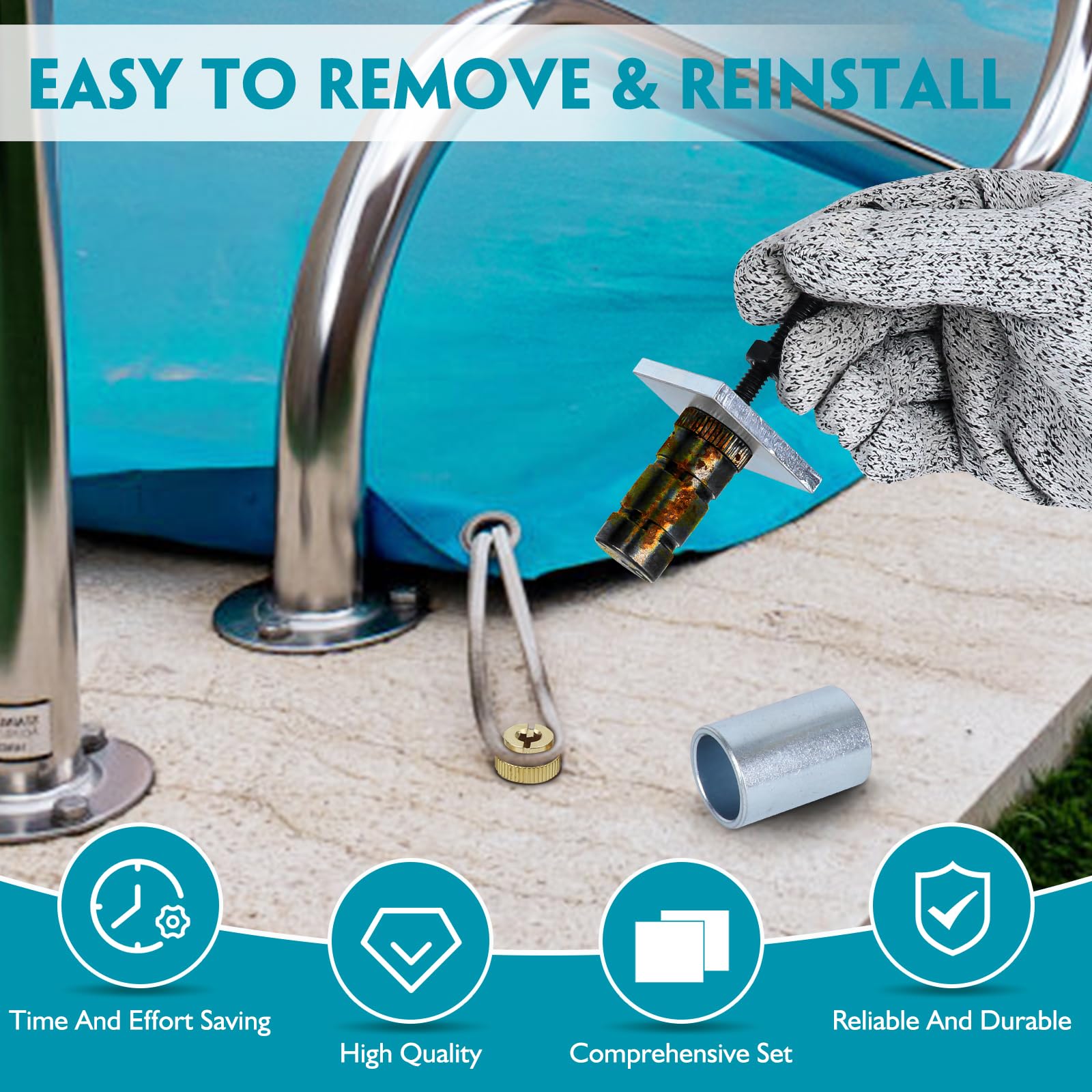 5-Piece Brass Pool Cover Anchor Removal & Installation Tool Kit with Storage Box - Perfect for Inground Pool Cover Maintenance, Anchor Replacement, and Secure Locking