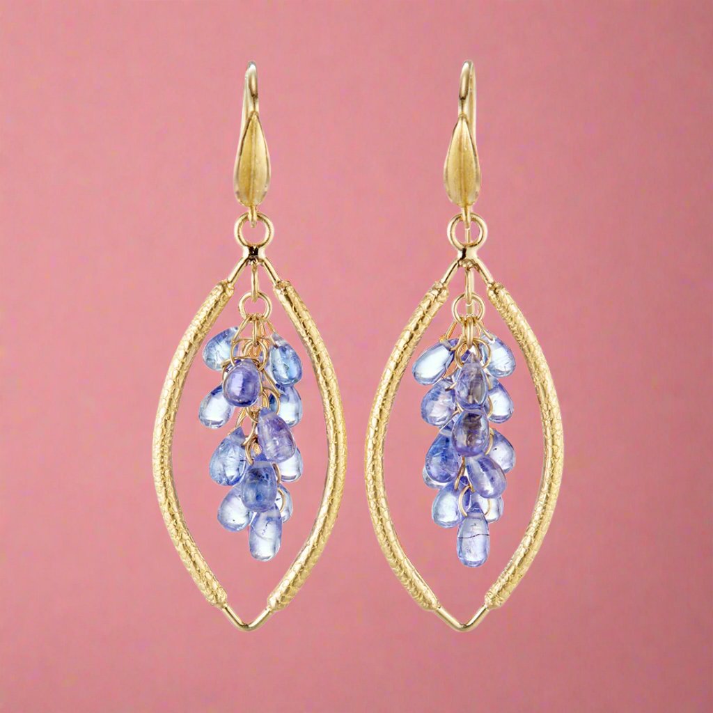 Exquisite Tanzanite Open Shape Cluster Earrings – Elegant Handmade Jewelry for Women | Perfect for Weddings, Parties & Special Occasions