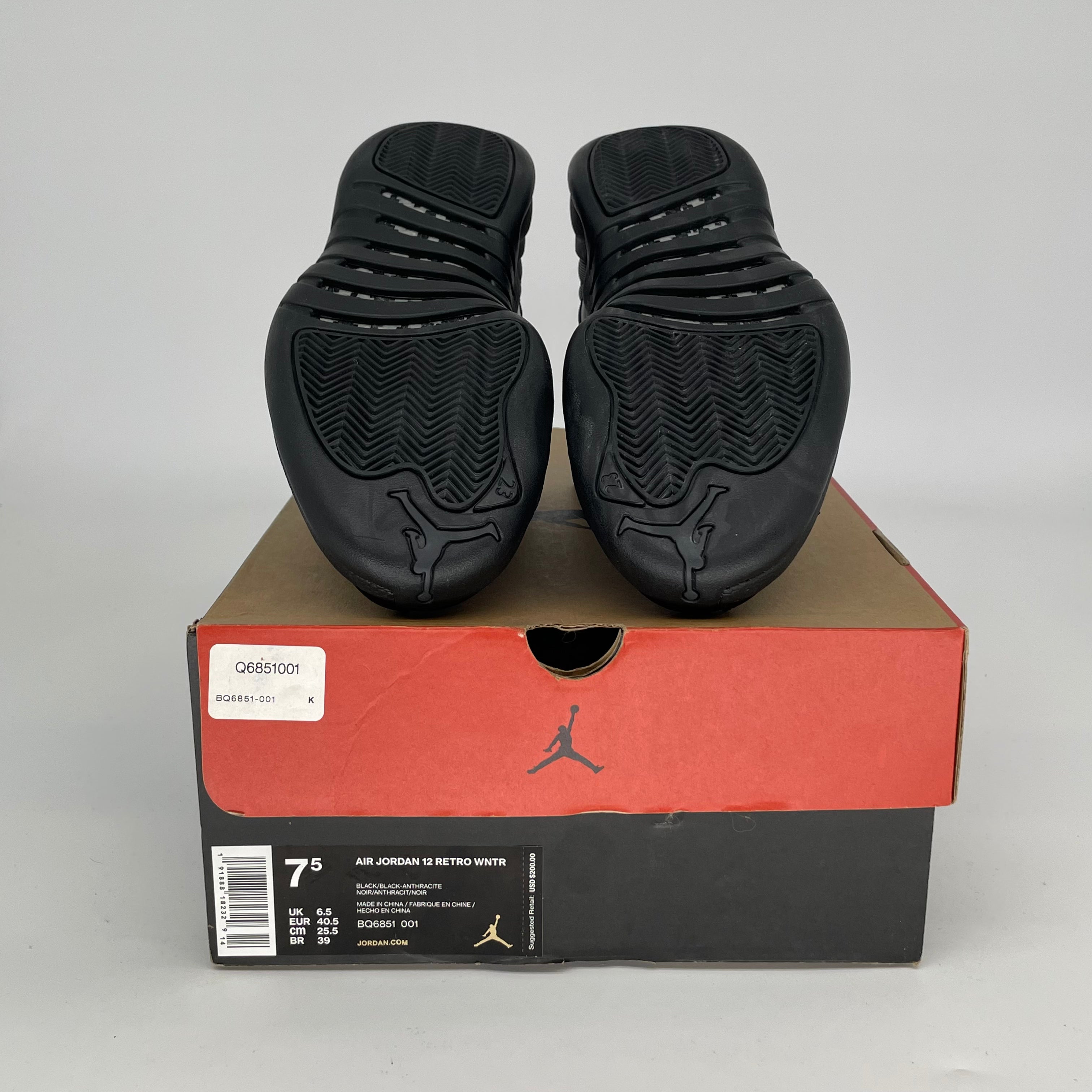 AIR JORDAN 12 Winter Black Basketball Shoes - Men's Size 7.5/Women's Size 9 (BQ6851-001) - Perfect for Streetwear & Winter Sports Fashion