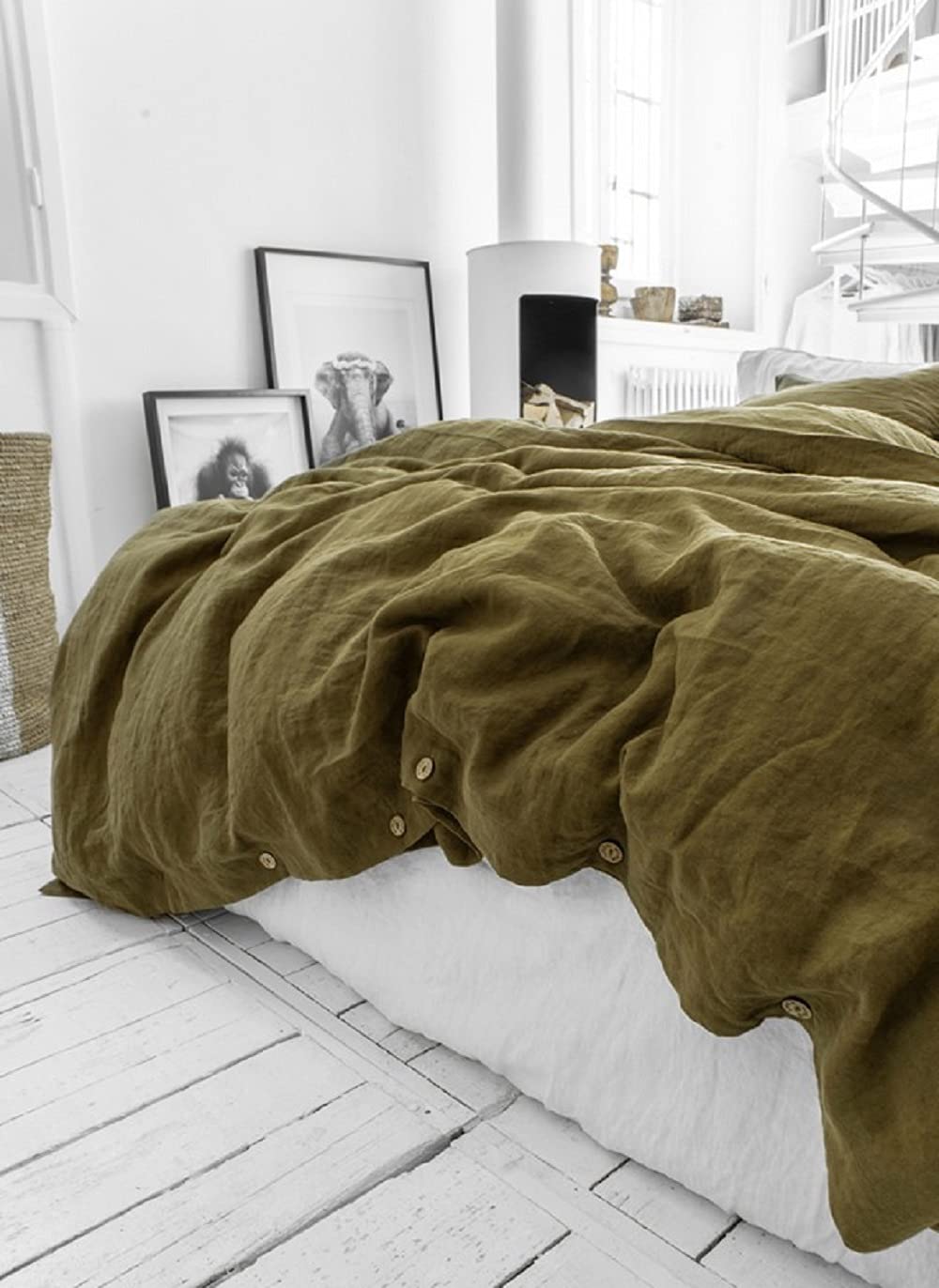 Olive Green Washed Cotton Duvet Cover - 100% Pure Cotton Soft Bedding Set for Queen/King/Full/Double/California King Size | Breathable & Hypoallergenic for All-Season Comfort | Perfect for Master Bedroom, Guest Room & Vacation Homes