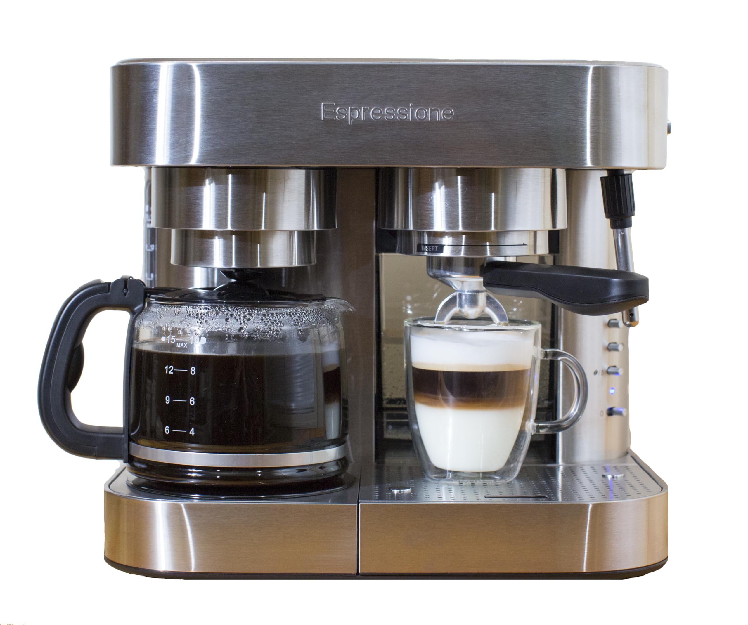 Premium Stainless Steel Espresso and Coffee Maker Combo - 10 Cup Capacity for Home, Office, and Restaurant Use