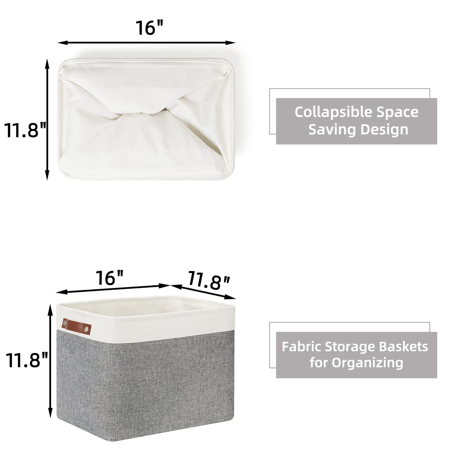 Foldable Fabric Storage Baskets [2 Pack] - 16