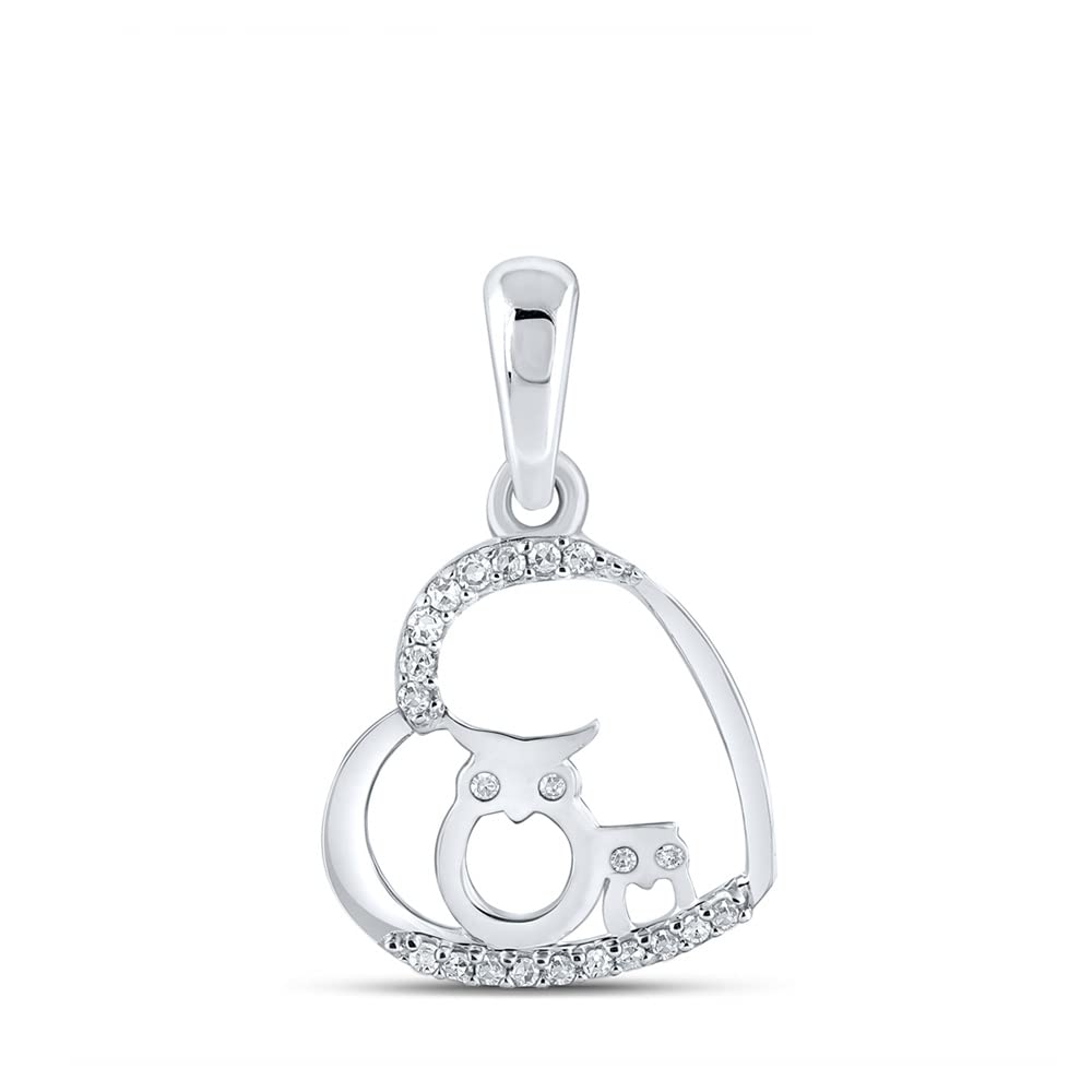 10K White Gold Women's Round Diamond Owl Heart Pendant Necklace - 1/12 CTTW - Elegant Jewelry Gift for Her, Perfect for Valentine's Day, Anniversary & Special Occasions