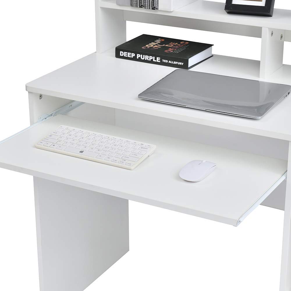 ROCKPOINT Axess White Under Desk Keyboard Tray with Storage Drawer - Ergonomic Computer Keyboard Holder for Home Office, Bedroom, Study Desk - Perfect for Remote Work, Online Classes & Homework Organization