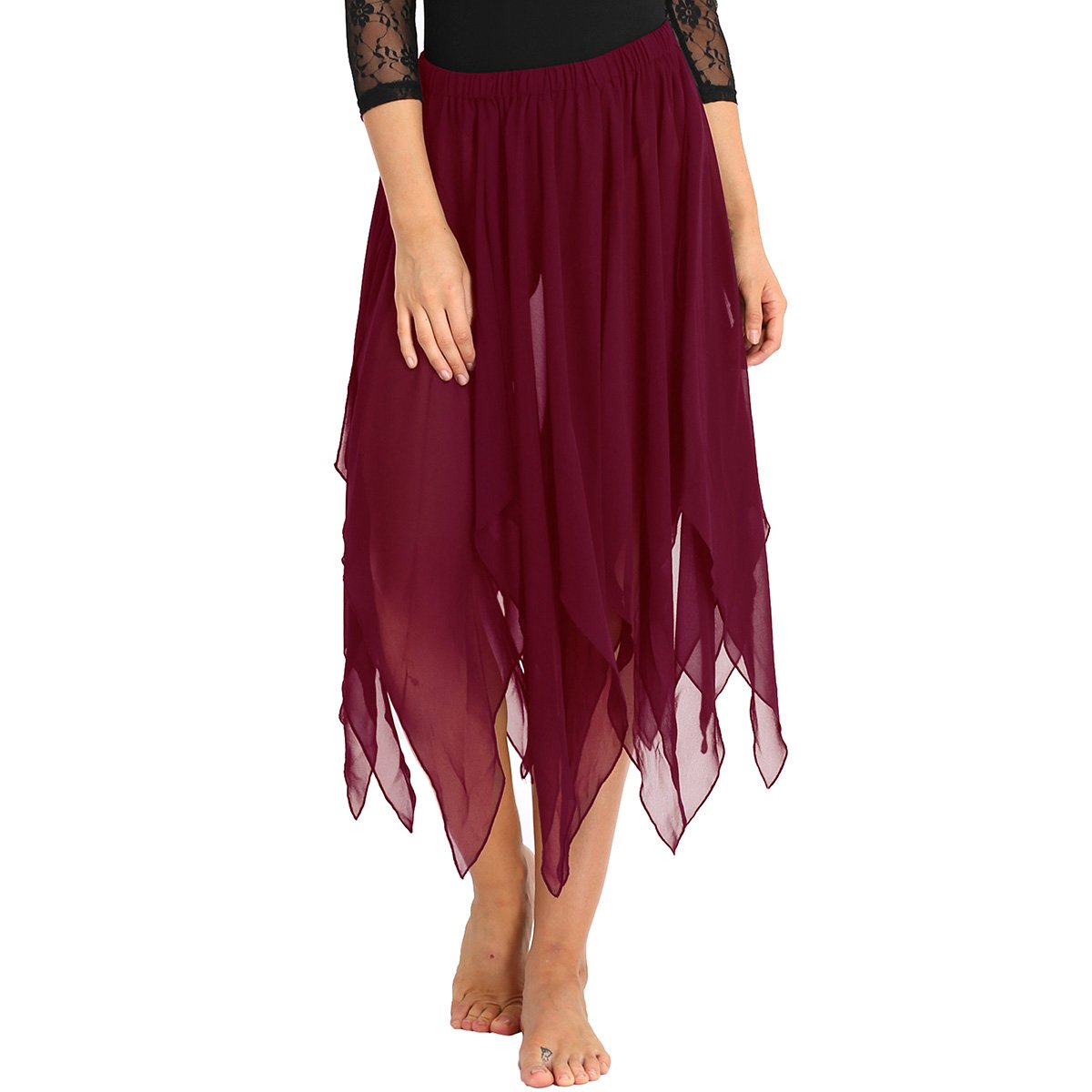 YiZYiF Women's Chiffon Handkerchief Hem Dance Dress - Flowy Asymmetrical Skirt for Ballet, Salsa & Evening Wear - Elegant Party & Performance Outfit