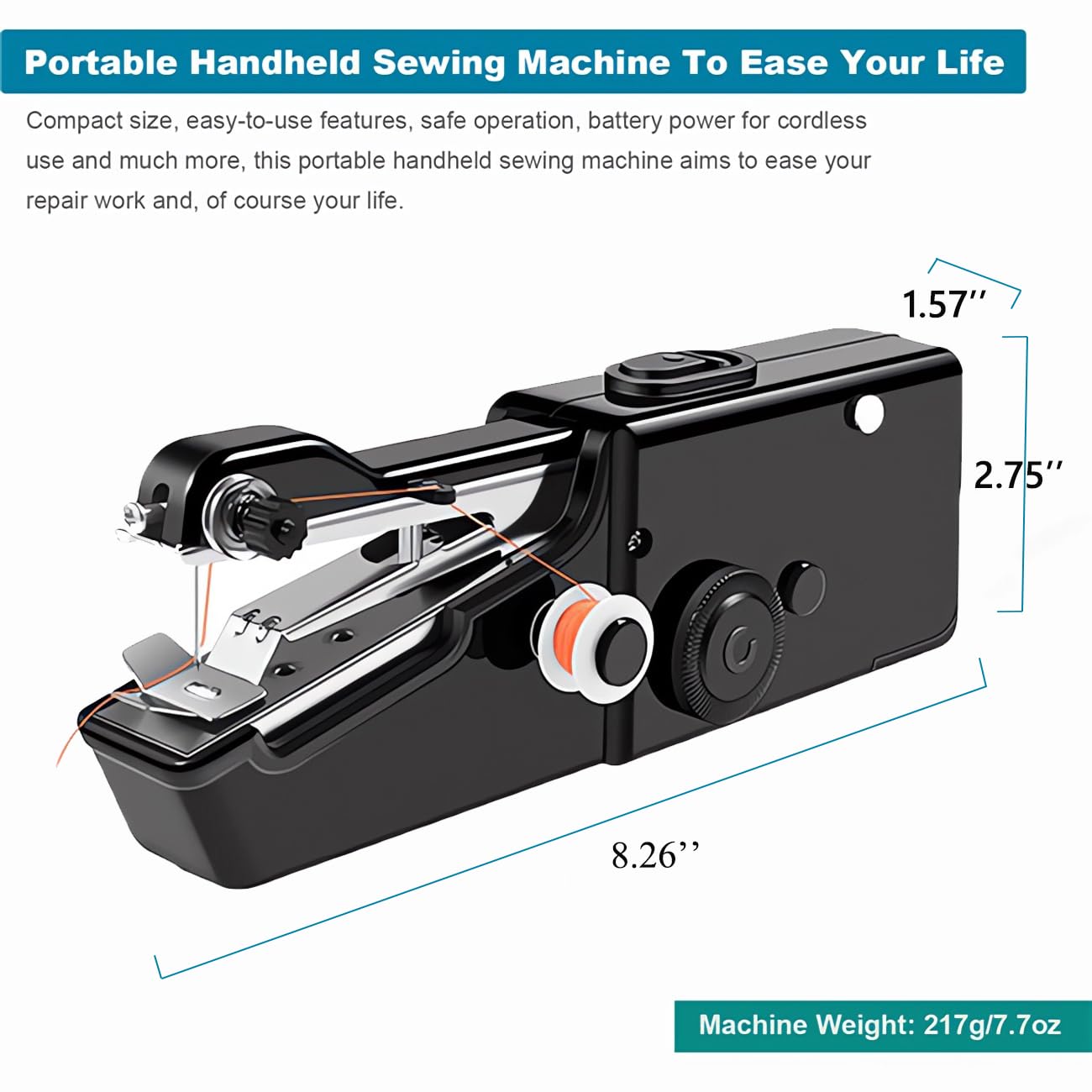 Portable Handheld Sewing Machine - Mini Stitch Tool for Quick Repairs on Clothes, Jeans & Fabrics | Complete Sewing Kit for DIY, Home Use & Travel | Perfect for Emergency Fixes, Craft Projects & On-the-Go Stitching (Black)