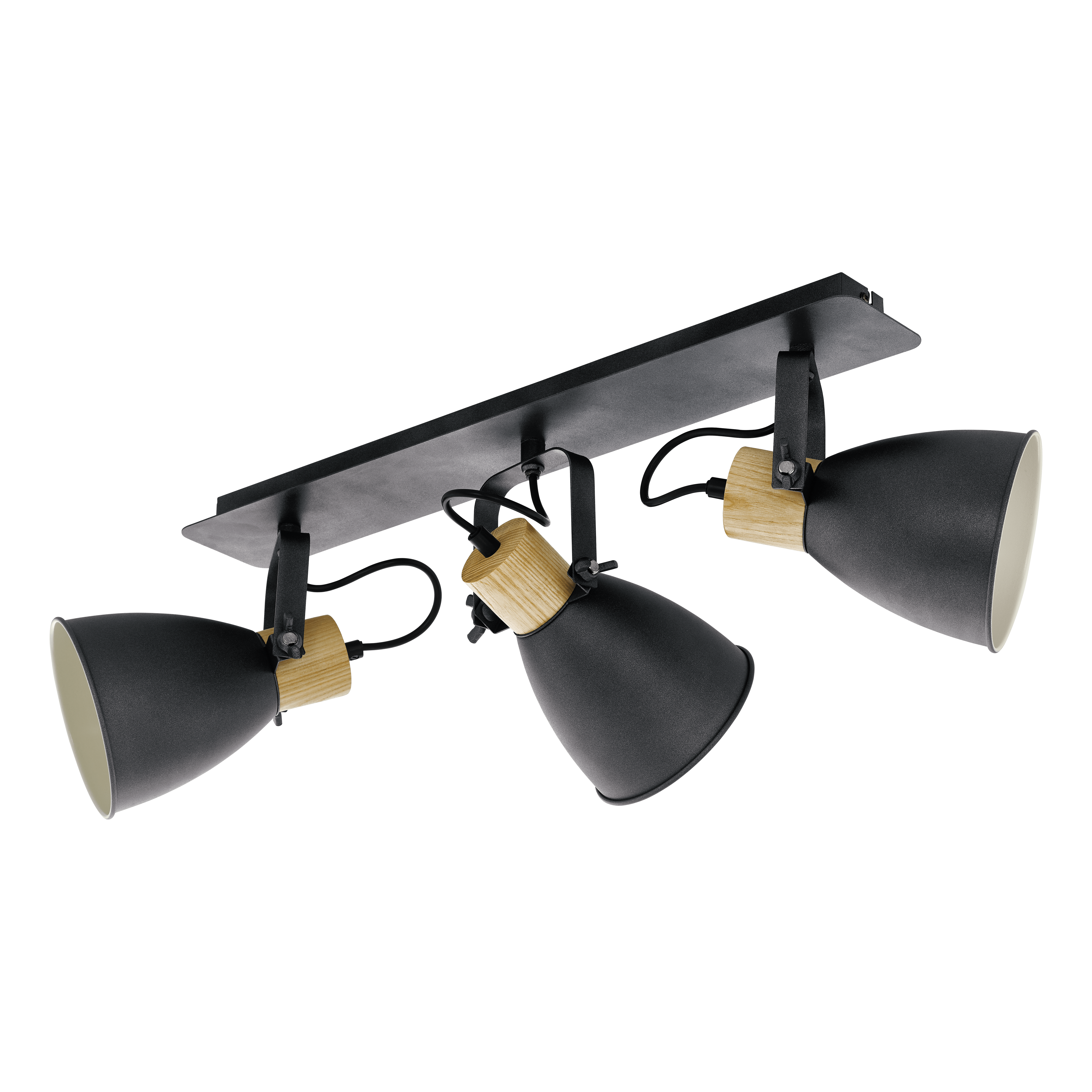 Eglo Coswarth 3-Light Pendant Spotlight in Grey & Wood Finish - Modern Kitchen Island Lighting for Dining Room & Bar Counter