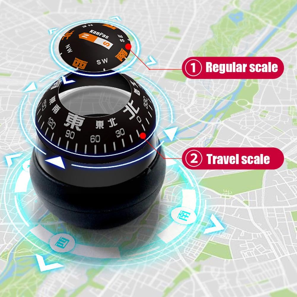 Car Dashboard Compass - Adjustable Double Dial Compass Ball with Bottom Stick for Boat, Truck & Marine Navigation | Direction Finder for SUV, Car, Truck | Perfect for Off-Roading, Boating & Road Trips