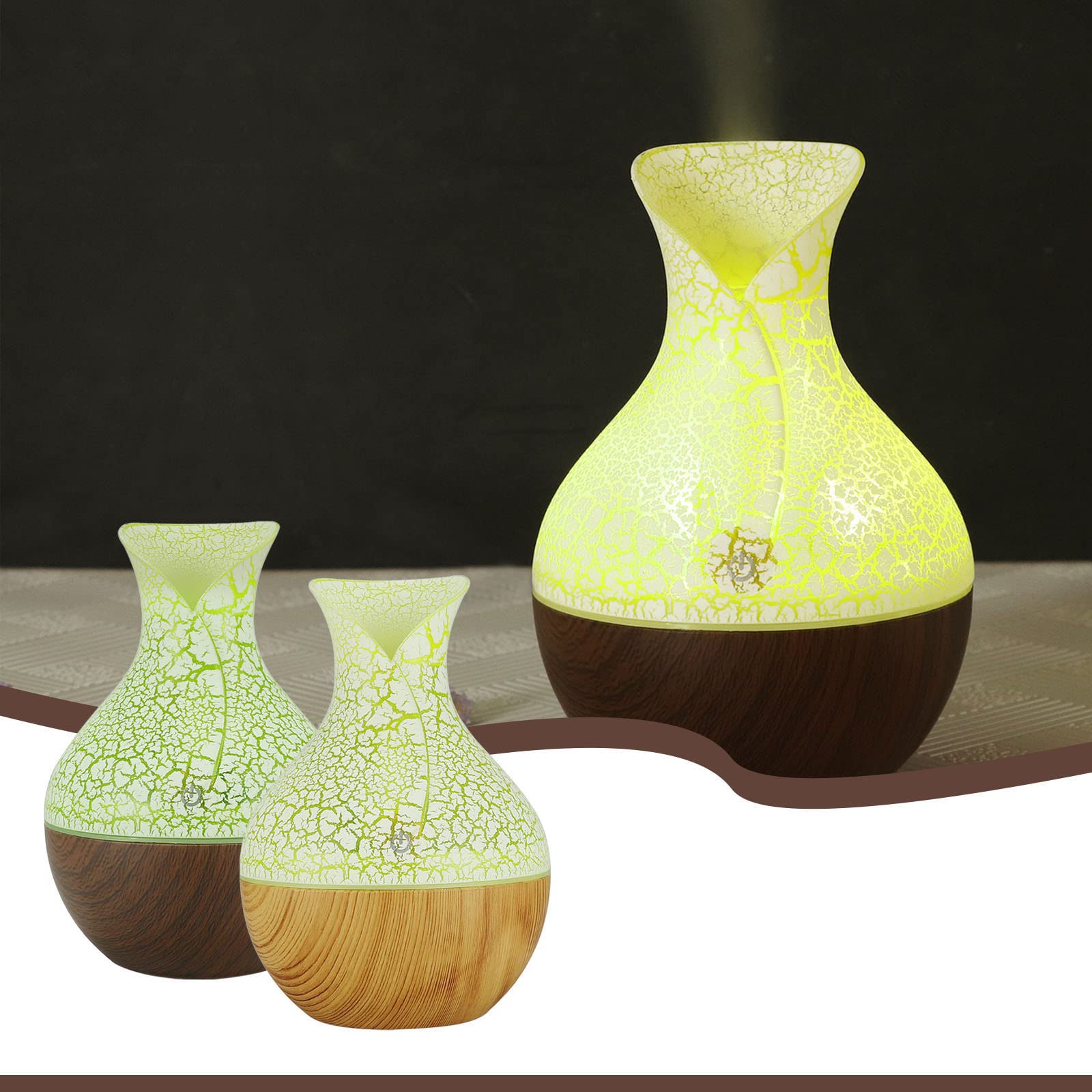 Cloudro Aromatherapy Essential Oil Diffuser Humidifier - 300ml Large Mist Ultrasonic Diffuser with 7 LED Color Lights, USB Powered, Portable for Car, Home, Office, Bedroom - Wood Grain Design (Brown, 5.7x4.0in) - Perfect for Relaxation, Yoga, Spa & Stress Relief