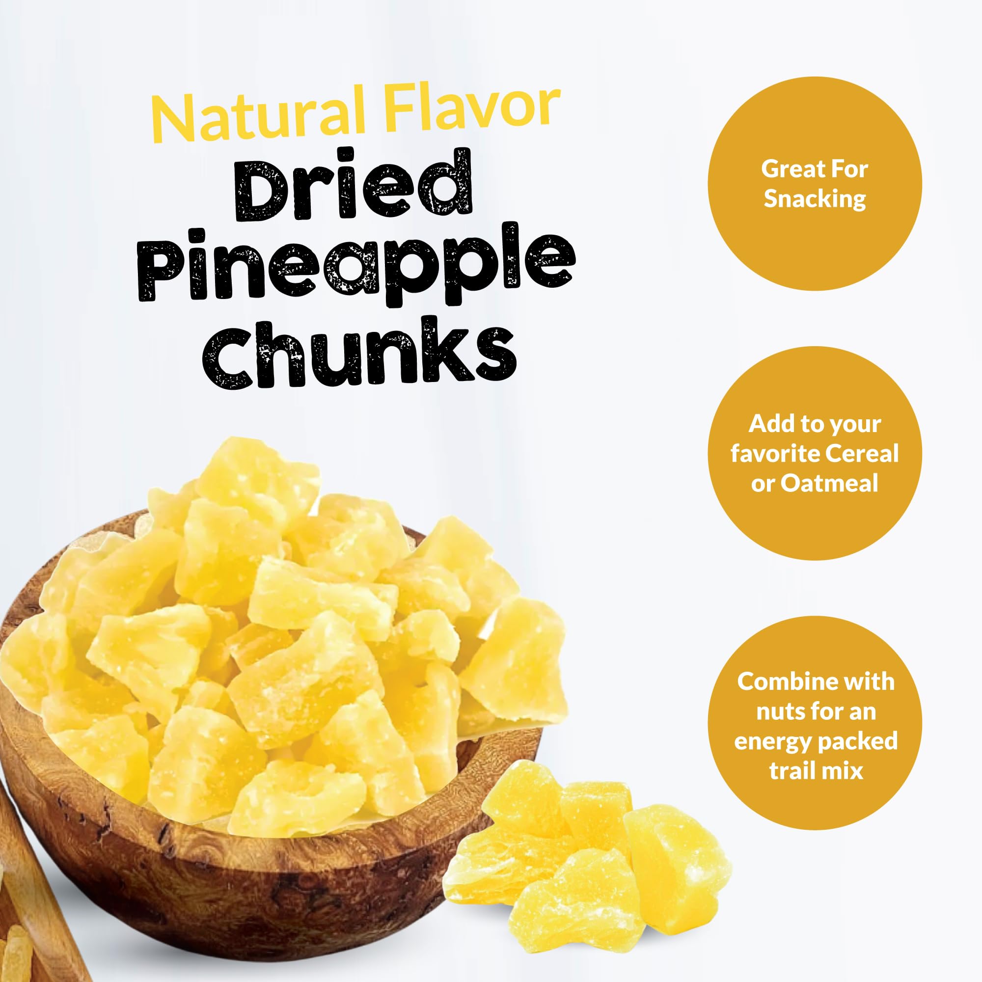 IAN's Dried Pineapple Chunks (2lb) - Sweetened with Natural Cane Sugar, Dehydrated Pineapple Snacks, Candied Pineapple Bites - Perfect for Healthy Snacking, Trail Mix, Yogurt Toppings & Baking Recipes