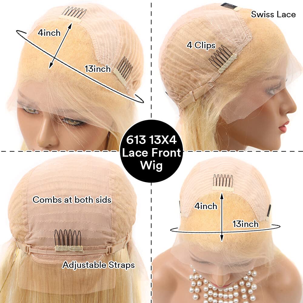 40 Inch 613 Blonde 13x4 Lace Front Wig - Brazilian Human Hair 180% Deep Wave - HD Transparent Pre-Plucked Lace Frontal - Remy Human Hair Wigs for Women - Perfect for Cosplay, Daily Wear & Special Occasions