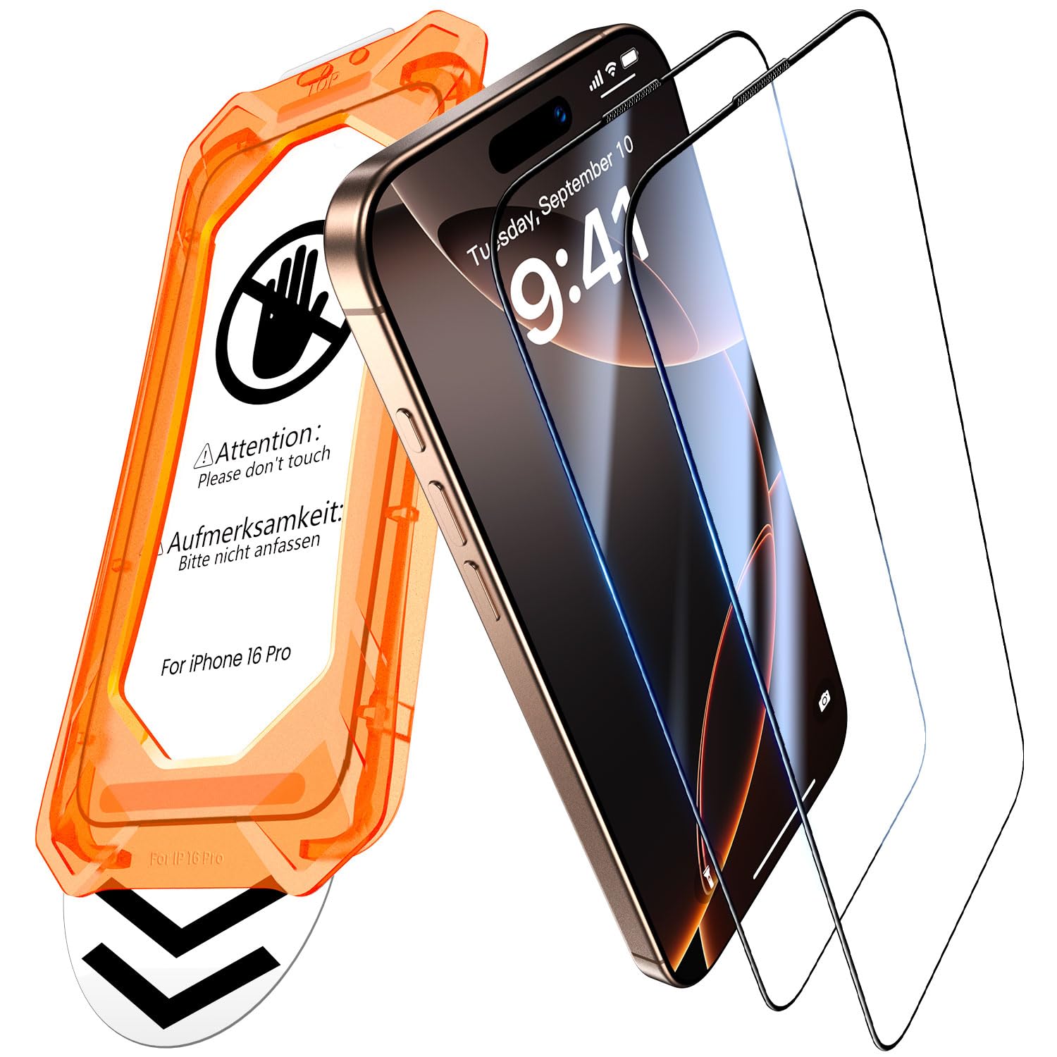 UniqueMe Tempered Glass Screen Protector for iPhone 16 Pro - [Full Coverage] 2-Pack with Easy Auto Installation Kit | Perfect for Everyday Use, Gaming & Outdoor Activities