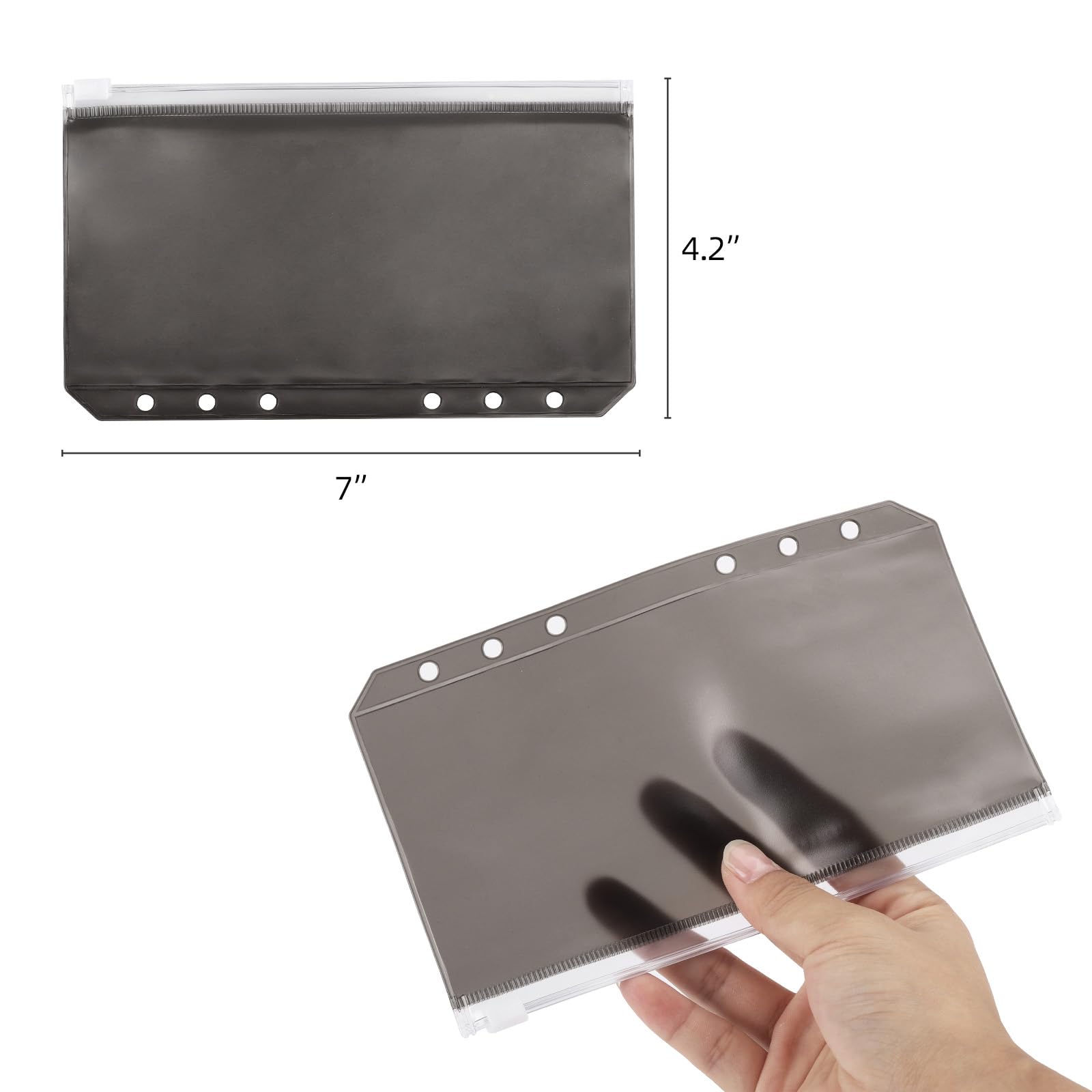 24 Pcs A6 Size Binder Pockets - 6 Hole PVC Document Pouch, Waterproof Cash Envelopes & Filing Bags for Budget Organizing (Black) - Perfect for Office, School, and Home Document Storage