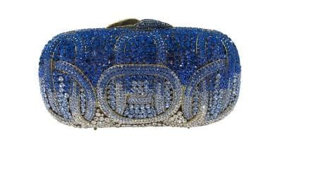 Izoa Enchanted Crystal Clutch Purse - Silver Blue Evening Bag for Women, Elegant Rhinestone Wedding Clutch, Perfect for Prom, Party & Special Occasions