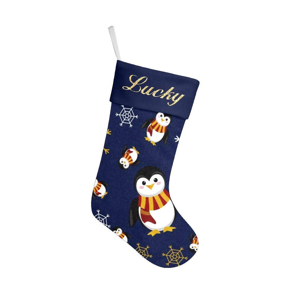 Personalized Christmas Stockings with Name - Custom Xmas Gift Decor for Family (17.52 x 7.87 Inch) - Festive Penguins & Snowflakes Design - Perfect for Holiday Decorations, Fireplace Mantel & Christmas Tree Gifts