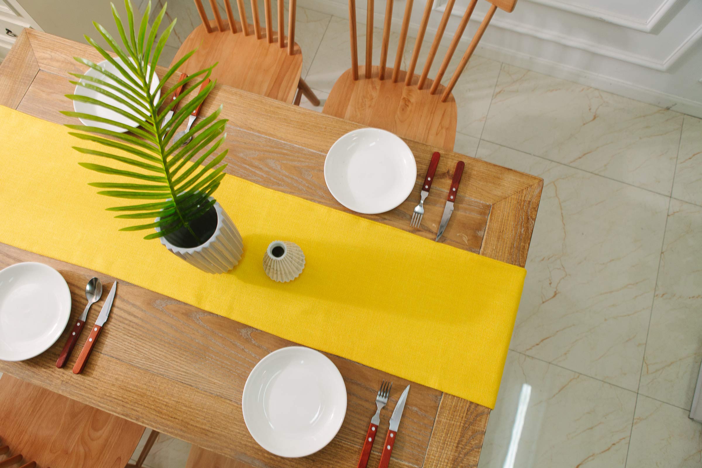 12 x 108 Inches Bright Yellow Burlap Rustic Table Runner for Christmas, Living Room, Dinner, Wedding, Birthday Party, and Home Decor
