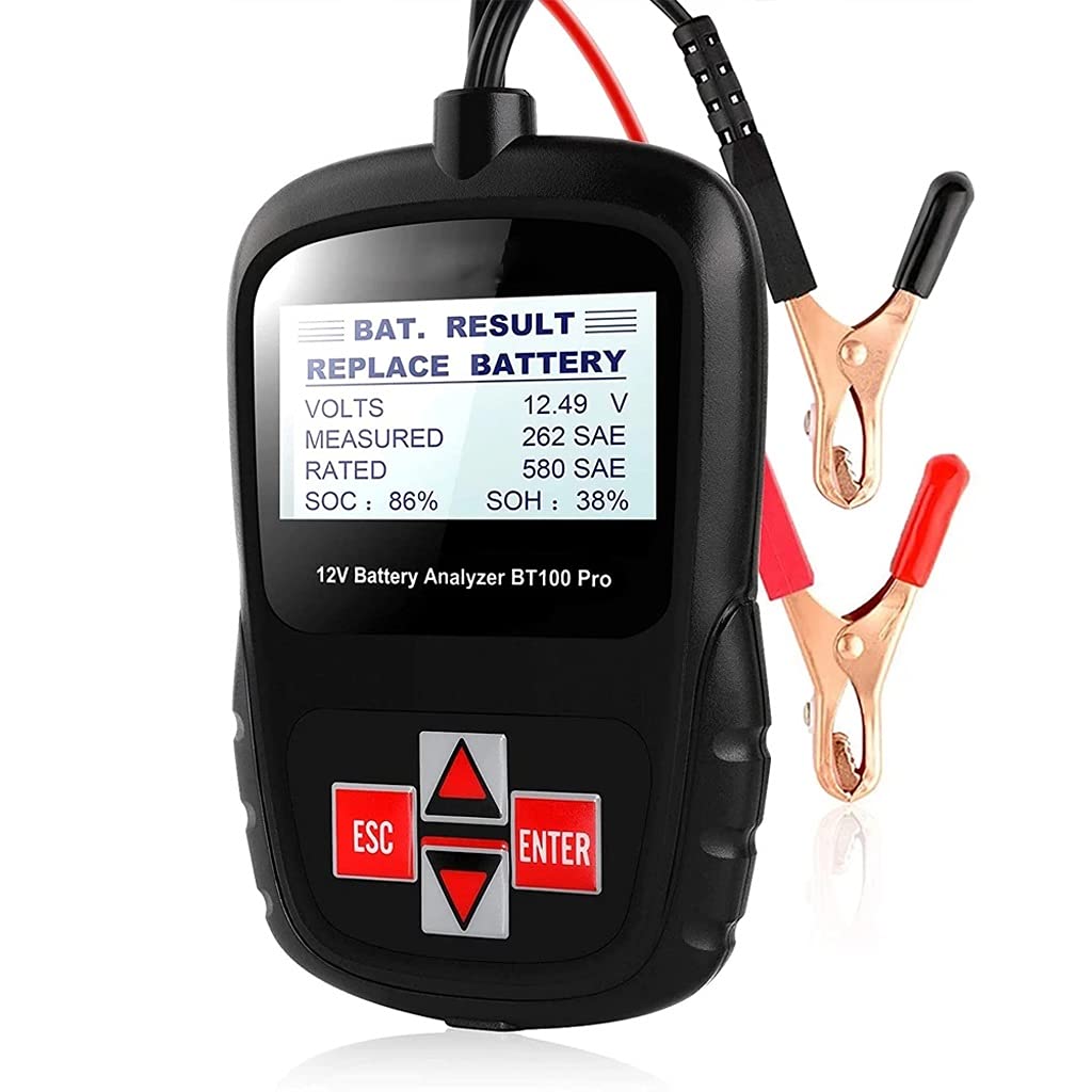 BT100 6V/12V Car Battery Tester - Digital Analyzer for Flooded, AGM & Gel Batteries (100-1100CCA, 200AH) - Vehicle Battery Health Diagnostic Tool for Cars, Trucks, Motorcycles & Boats