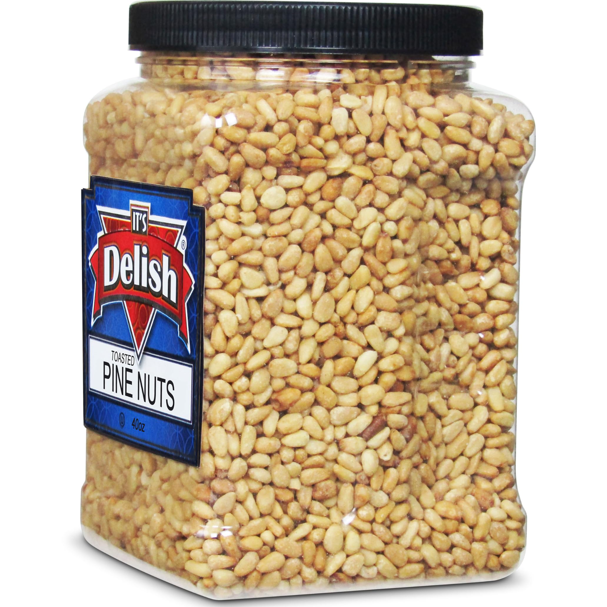 Premium Dry Roasted Pine Nuts by It's Delish - 40oz (2.5 lbs) Jumbo Size - Healthy Keto, Vegan & Kosher Snack - Perfect for Salads, Hummus, Granola, Ice Cream & Baking - Gourmet Pignolia Nuts for Cooking & Meal Prep