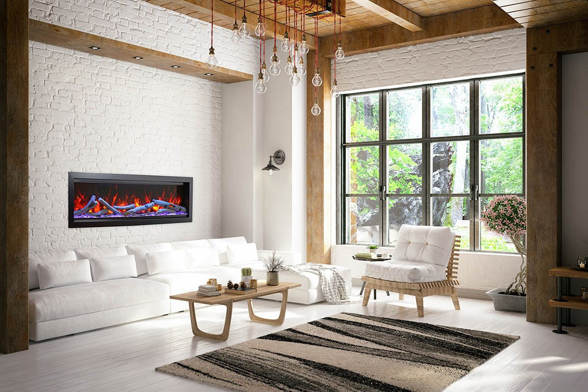 Amantii SYM 74 BESPOKE Modern Linear Electric Fireplace - Wall Mounted Recessed or Built-In Design for Living Room, Bedroom & Office Heating
