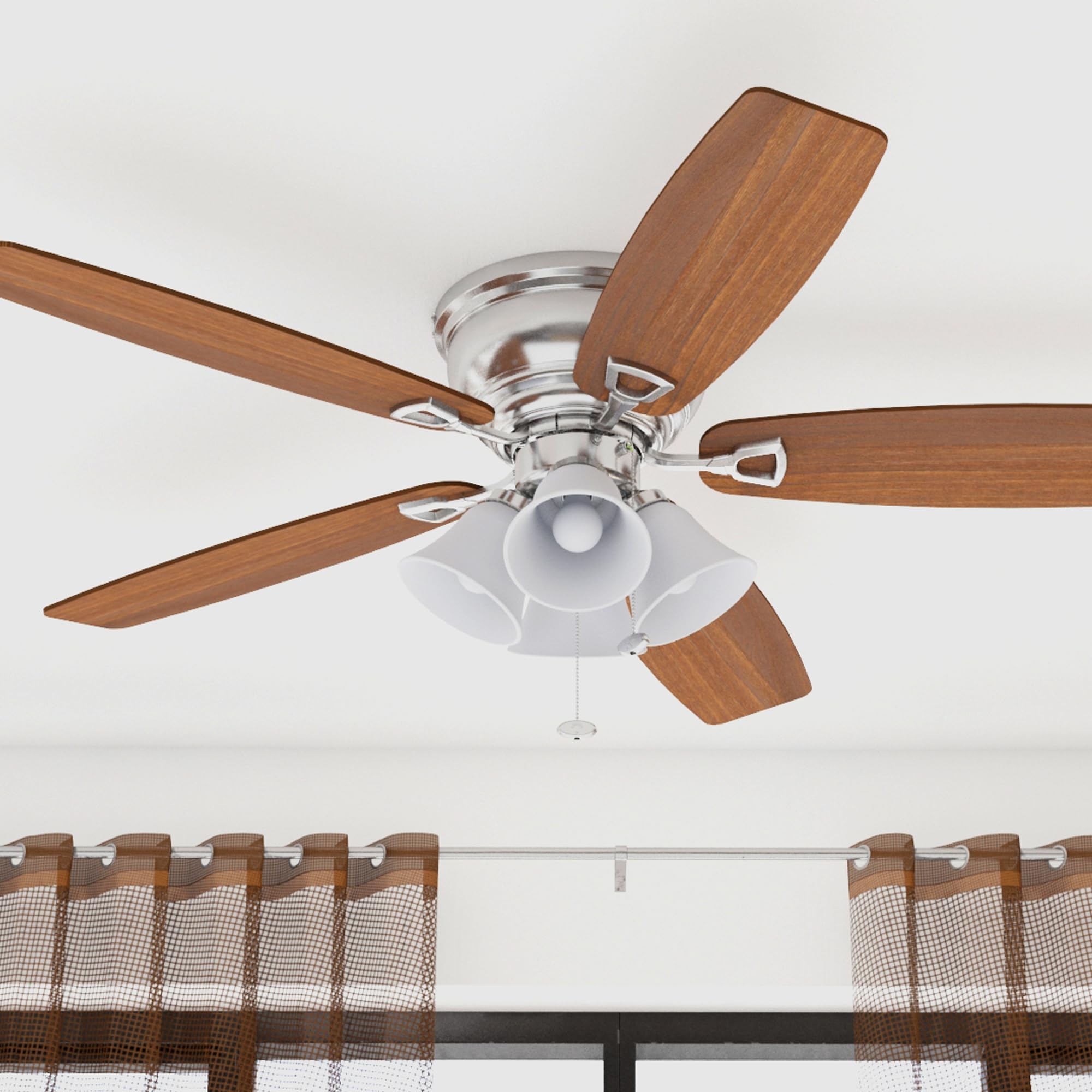 Honeywell 52 Inch Brushed Nickel Ceiling Fan with LED Light - Quick-2-Hang Flush Mount Indoor Fan, Reversible Motor & Dual Finish Blades for Living Room, Bedroom & Office (Model 50182)