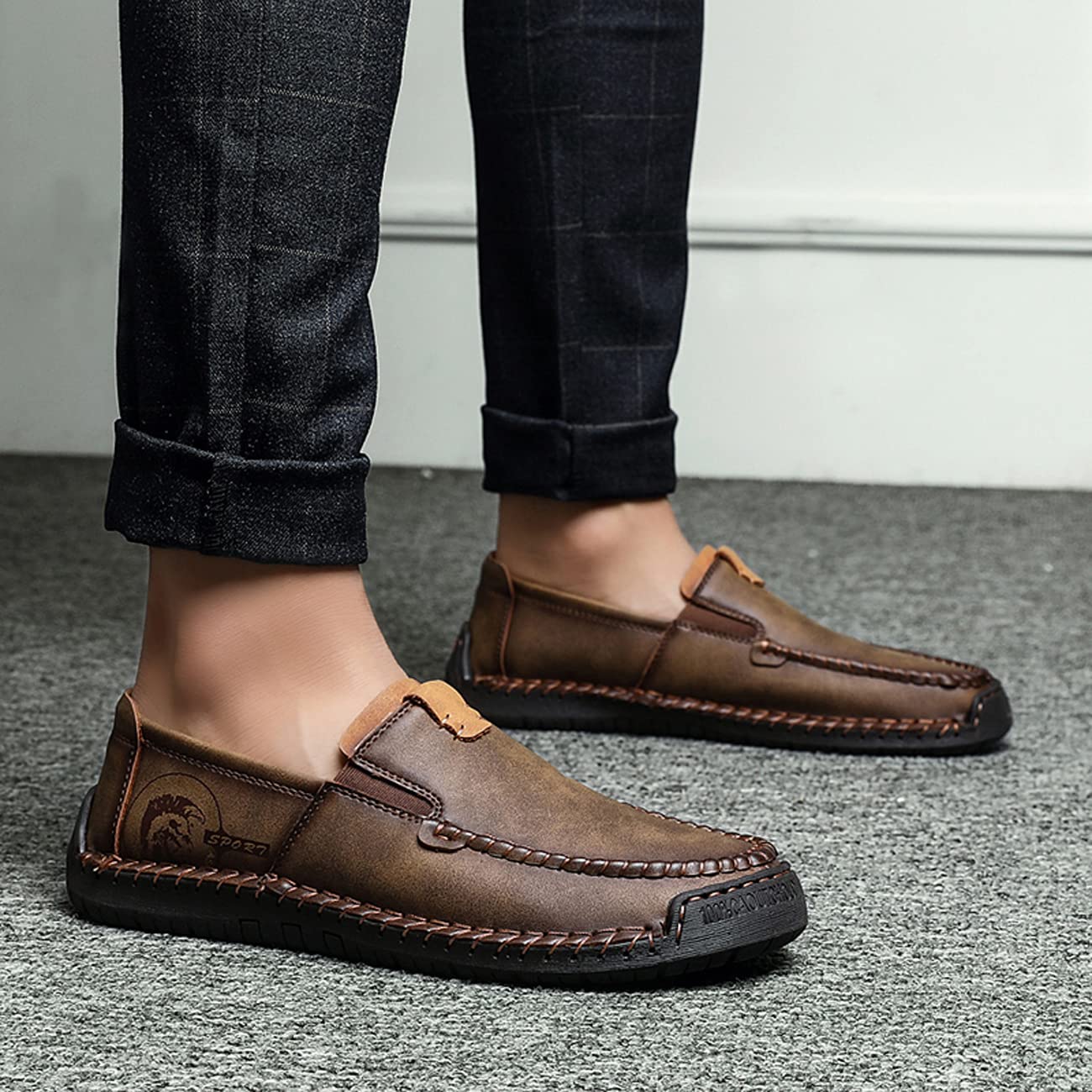 Men's Classic Leather Loafers - Comfortable Soft Stitching Moccasin Shoes for Business & Casual Wear | Breathable & Lightweight for Walking, Office, Travel & Daily Use
