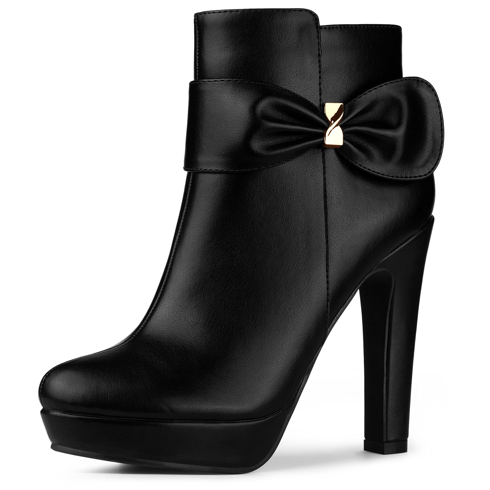 Allegra K Women's Chunky High Heel Platform Booties with Bow Detail - Stylish Ankle Boots for Party, Date Night & Fall Fashion