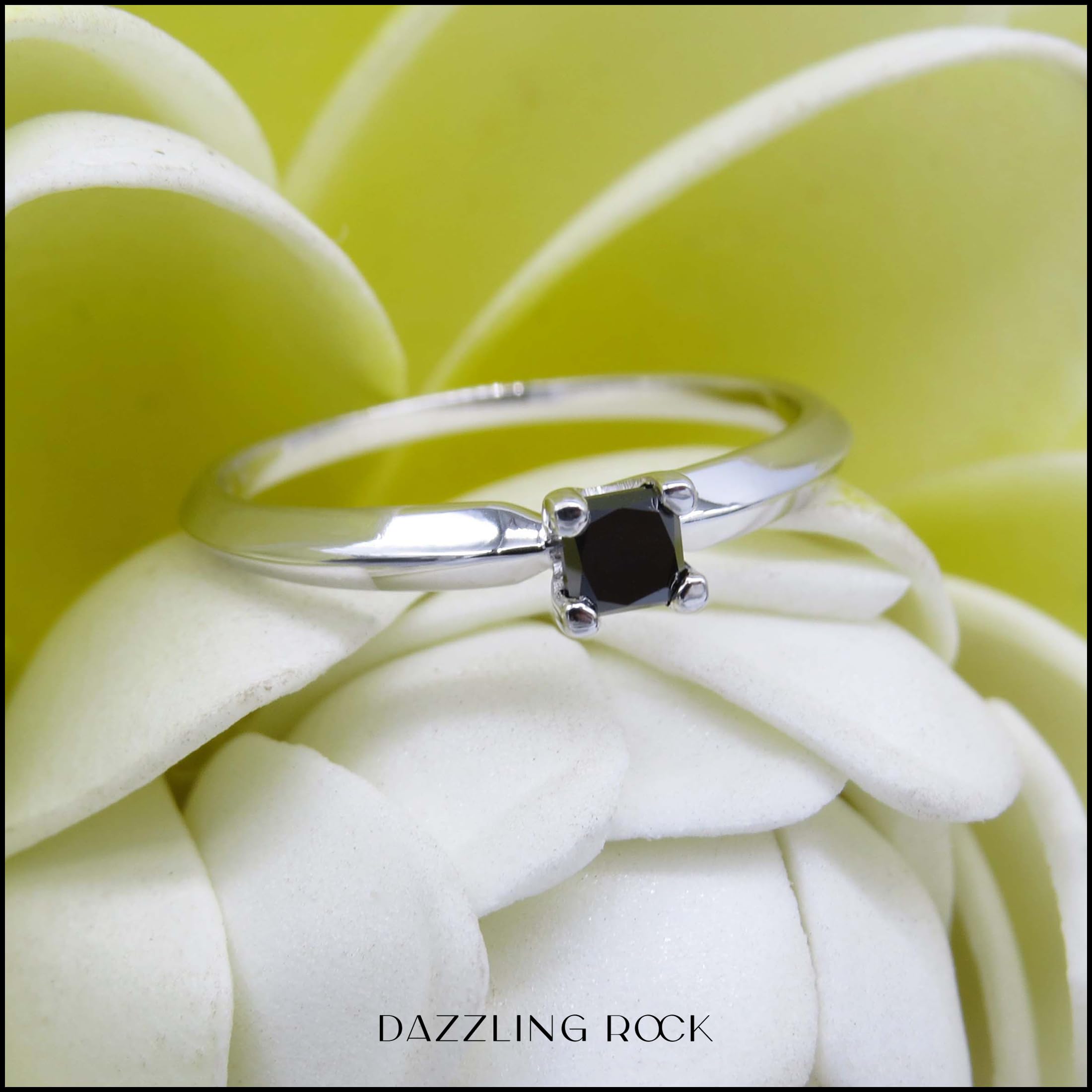 0.25 Carat Princess Cut Black Diamond Engagement Ring for Women - 925 Sterling Silver Solitaire Ring - Dazzlingrock Collection - Perfect for Proposals, Anniversaries & Special Occasions