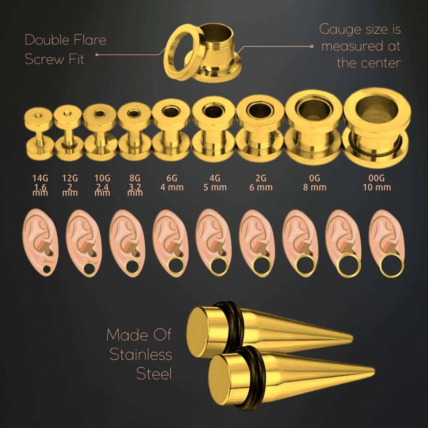 BodyJ4You 37PC Ear Stretching Kit for Beginners - 14G to 00G Gauges with Steel Tapers, Single Flare Plugs & Screw Fit Tunnels - Includes Aftercare Balm & Wax - Perfect for Men & Women Ear Piercing Jewelry - Ideal for Daily Wear, Parties & Body Modification Enthusiasts