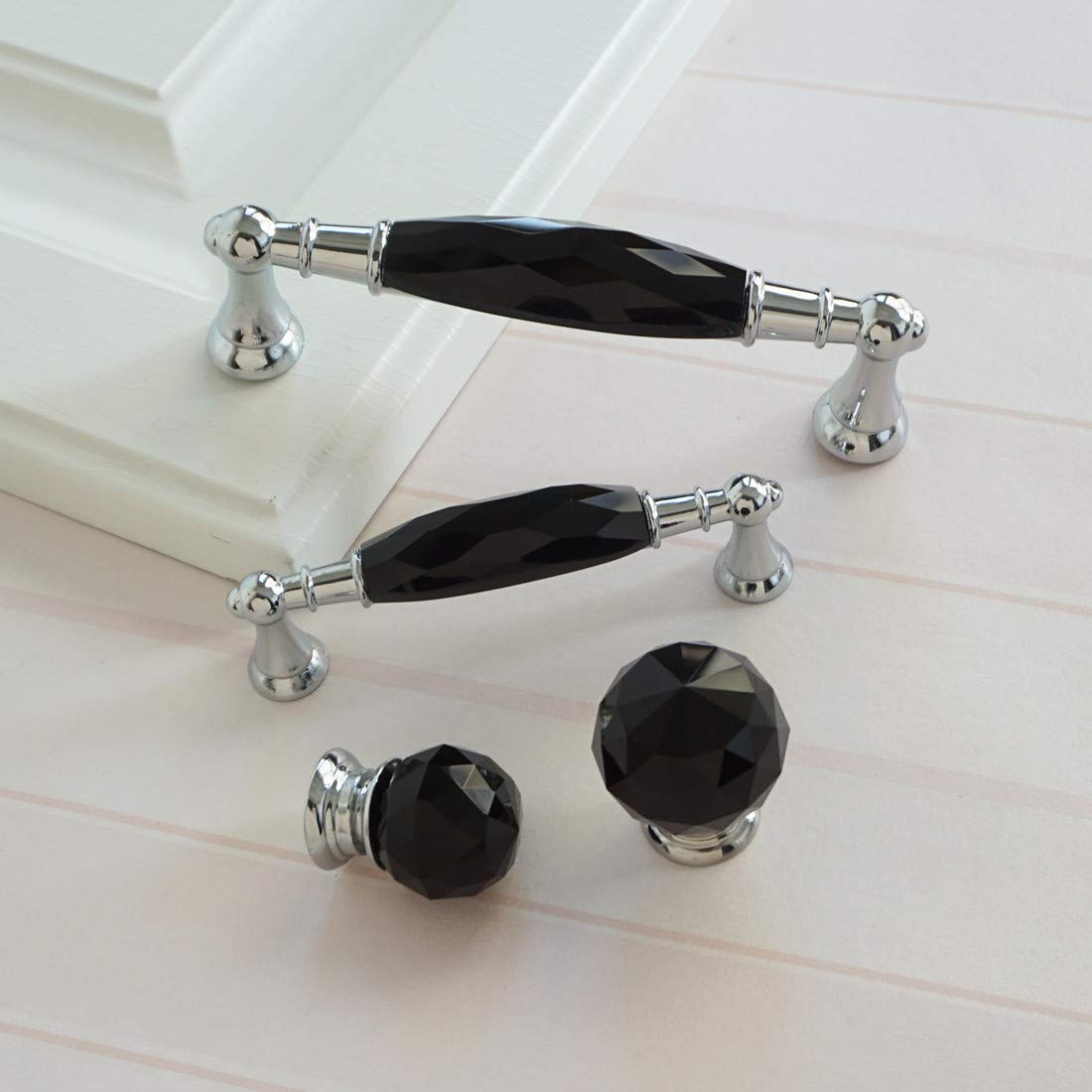 LBFEEL Chrome Black Crystal Drawer Knob 3.75