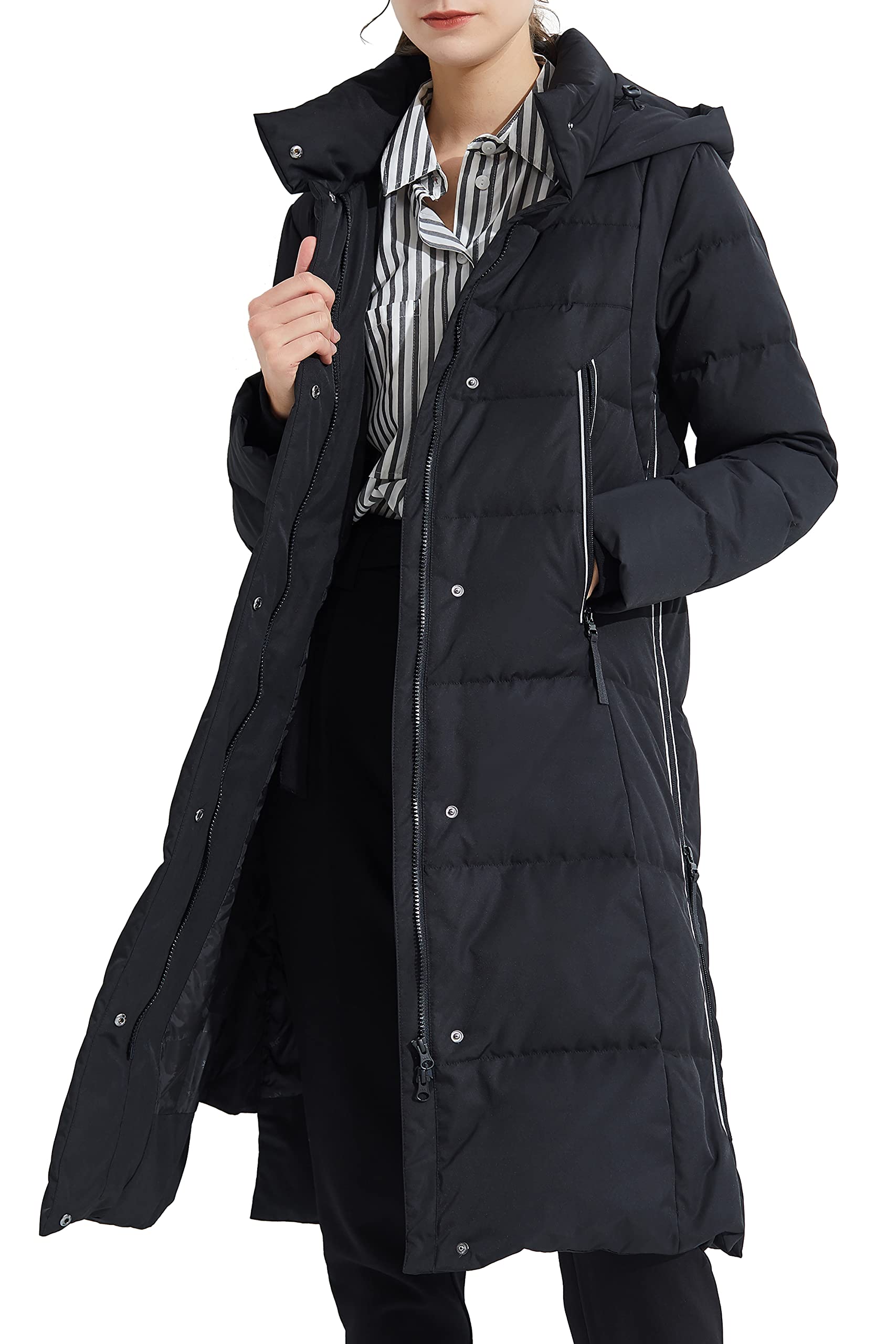 Orolay Women's Thickened Long Down Jacket - Winter Warm Hooded Puffer Coat with Side Zipper for Outdoor Activities, Skiing & Cold Weather Protection