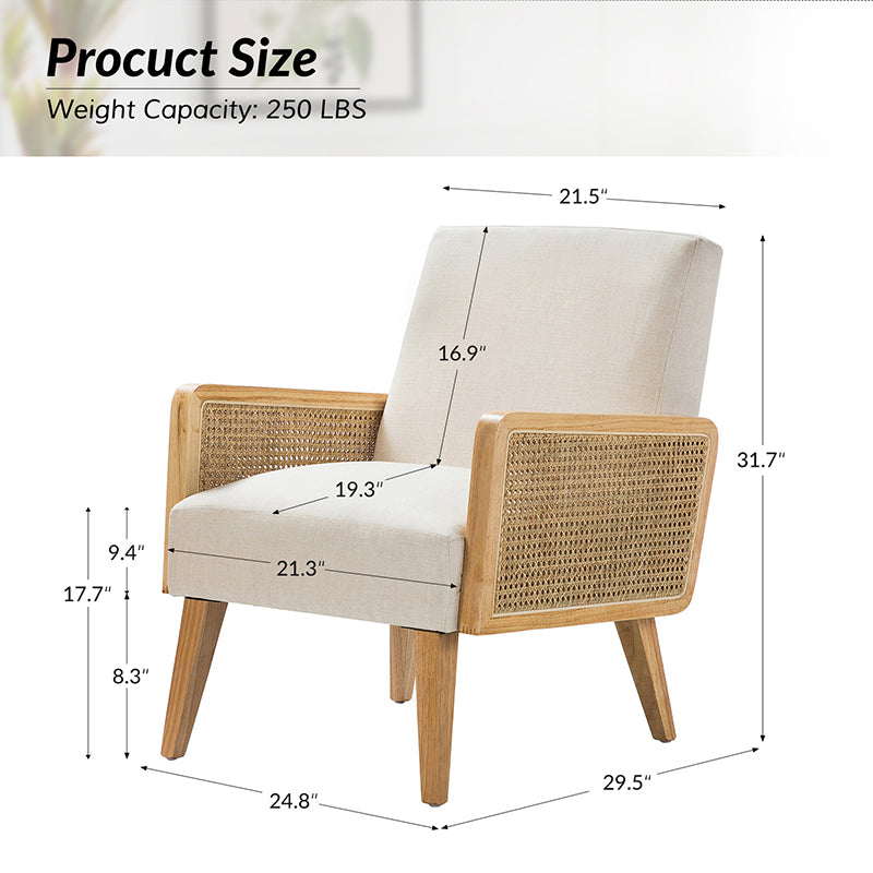Sybil Cane Armchair - Handwoven Rattan Accent Chair with Cushion | Boho Chic Living Room, Bedroom, or Patio Furniture for Home Decor