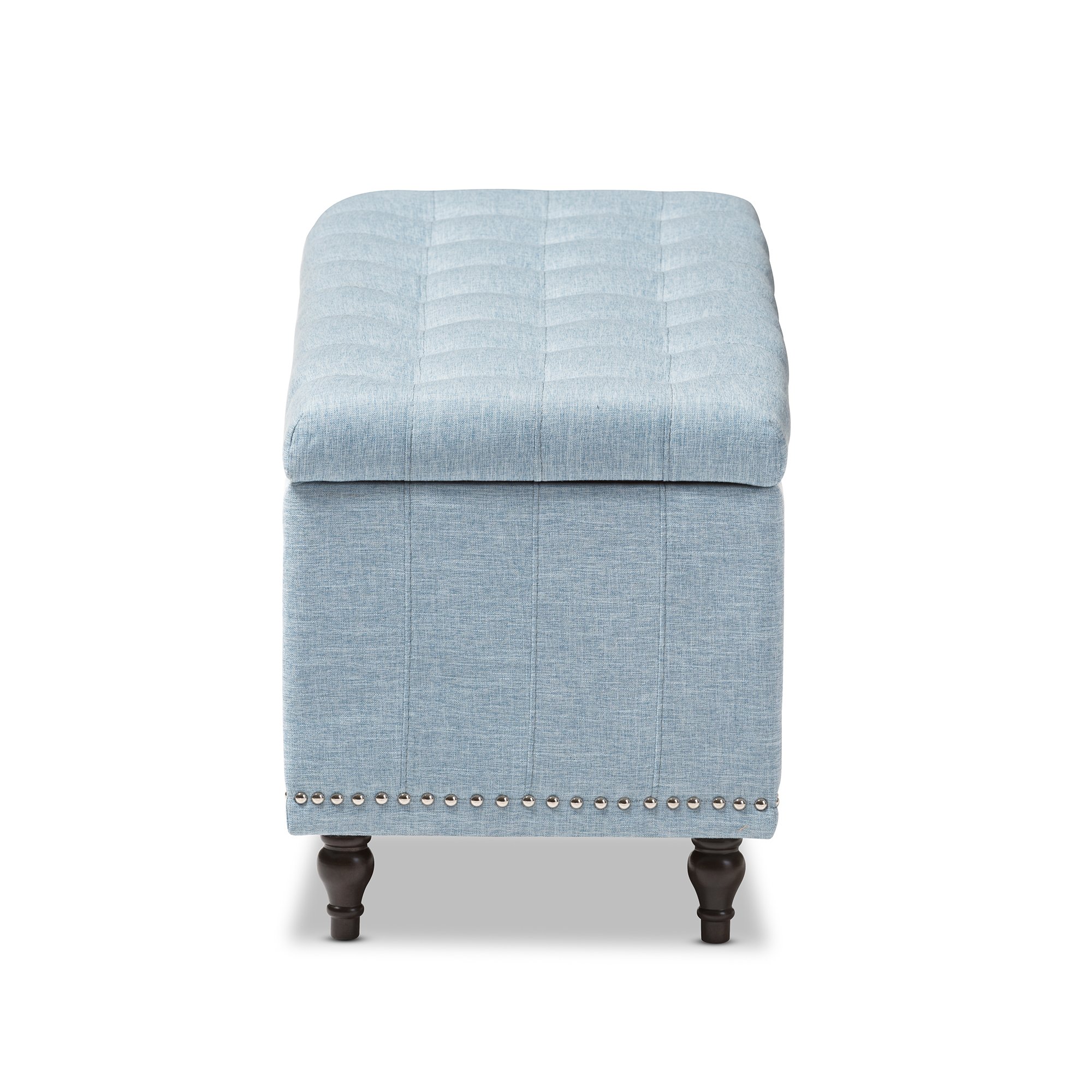 Baxton Studio Sherell Modern Classic Fabric Upholstered Button-Tufted Storage Ottoman Bench in Light Blue - Perfect for Living Room, Bedroom & Entryway Storage