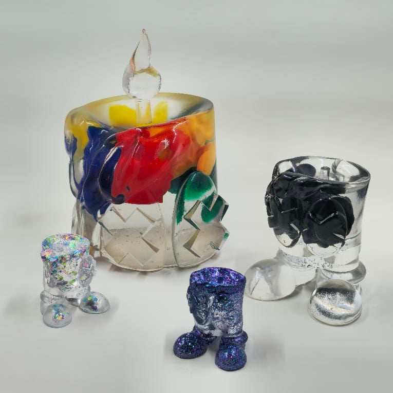 Clear Acrylic Paperweight with Decorative Items Inside - Larry by Dillon Gregory - Perfect for Office Desk Decor and Gift Ideas