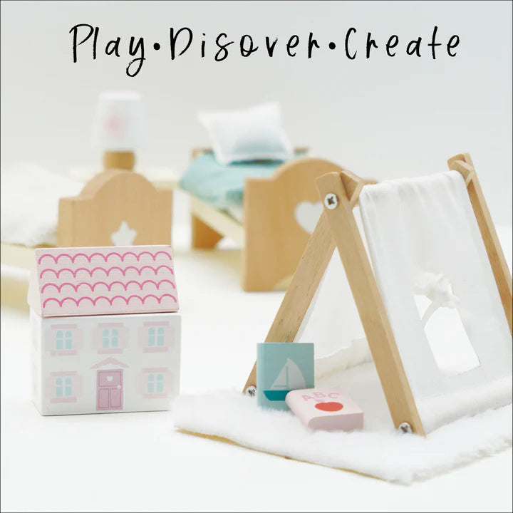 Wooden Dollhouse for Kids - Miniature Bedroom Furniture Set - Perfect for Pretend Play & Room Decor