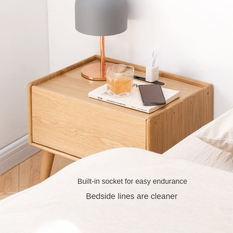 Solid Oak Wood Nightstand with Built-in USB Outlet - Perfect for Bedroom, Living Room, or Office Use