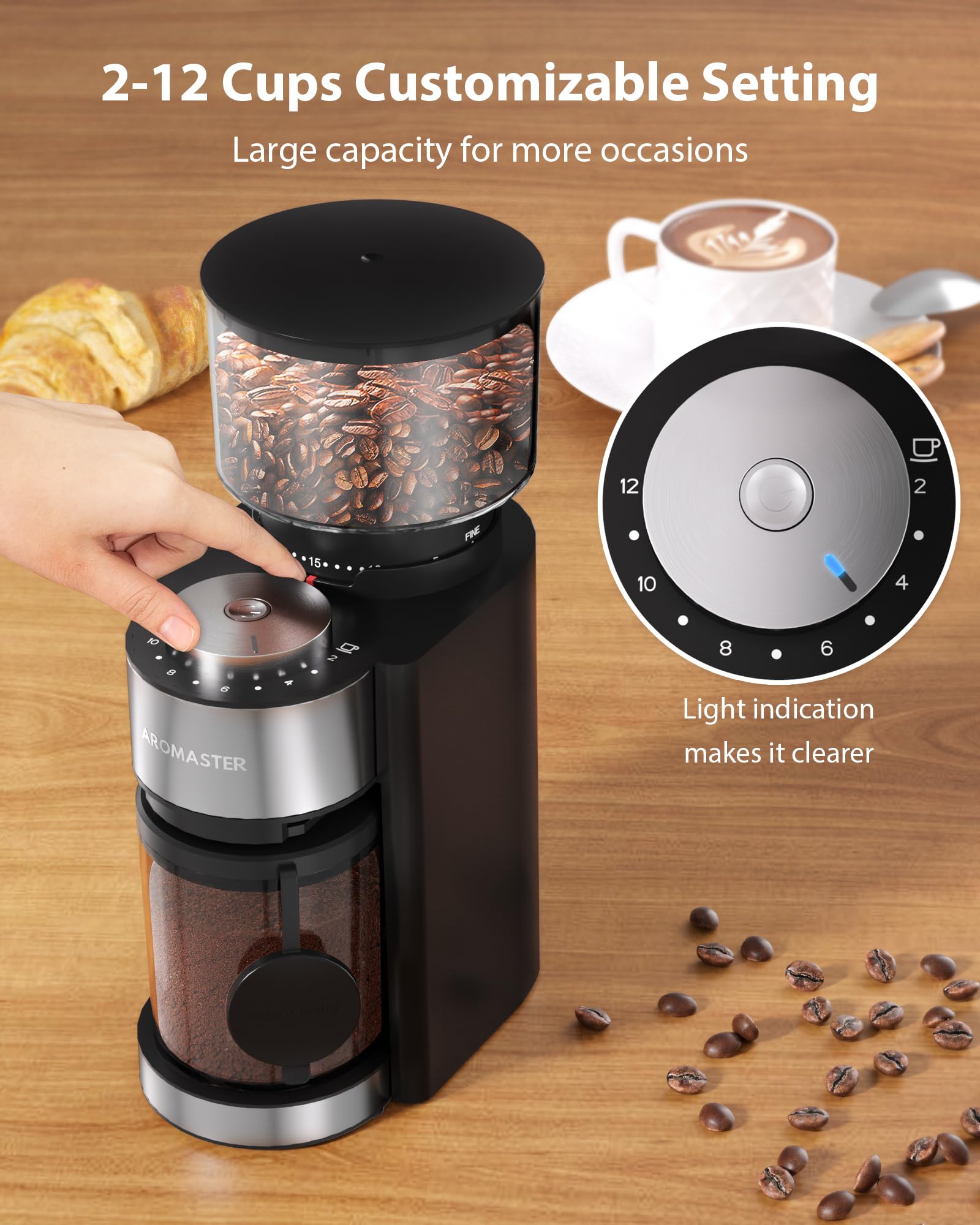 Premium Electric Conical Burr Coffee Grinder - 25 Precise Grind Settings, 2-12 Cup Timer, 3-Ear Portafilter Holder & Cleaning Brush - Perfect for Espresso, French Press & Drip Coffee at Home (Black)
