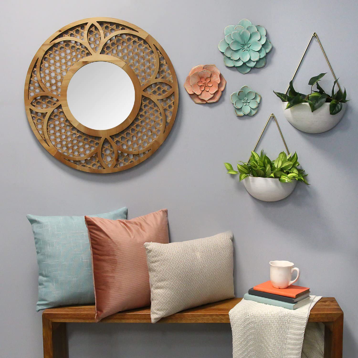 Stylish Creamy Round Metal Wall Planters for Indoor Plants - Perfect for Home Decor, Living Room, Bedroom & Office