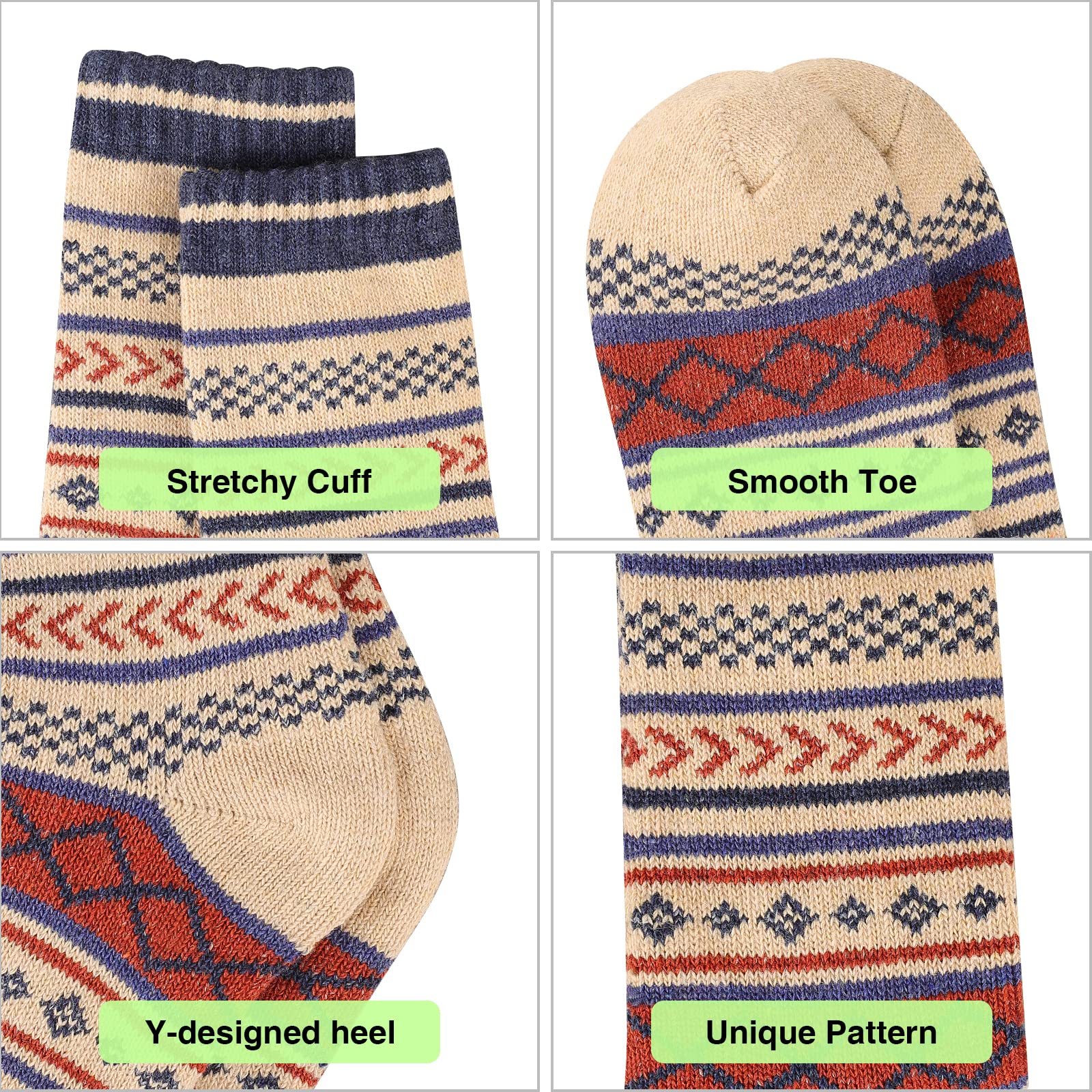 COOVAN Men's Wool Socks 5-Pack - Warm Thick Winter Thermal Crew Socks for Hiking, Outdoor & Casual Wear - Soft Knit Merino Wool Blend Socks for Cold Weather Comfort