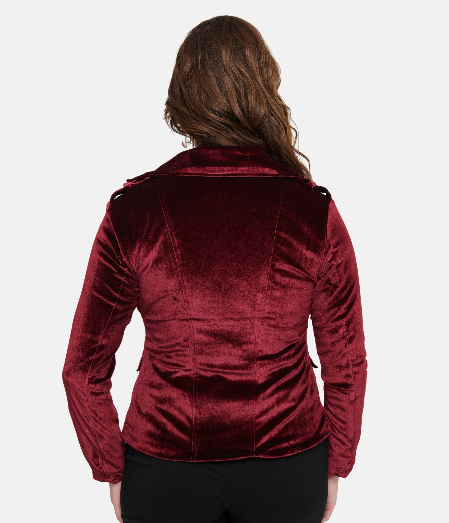 Stylish Burgundy Velvet Moto Jacket for Women - Pretty Attitude Clothing 'You Could Be Mine' - Perfect for Night Out, Party & Biker Fashion