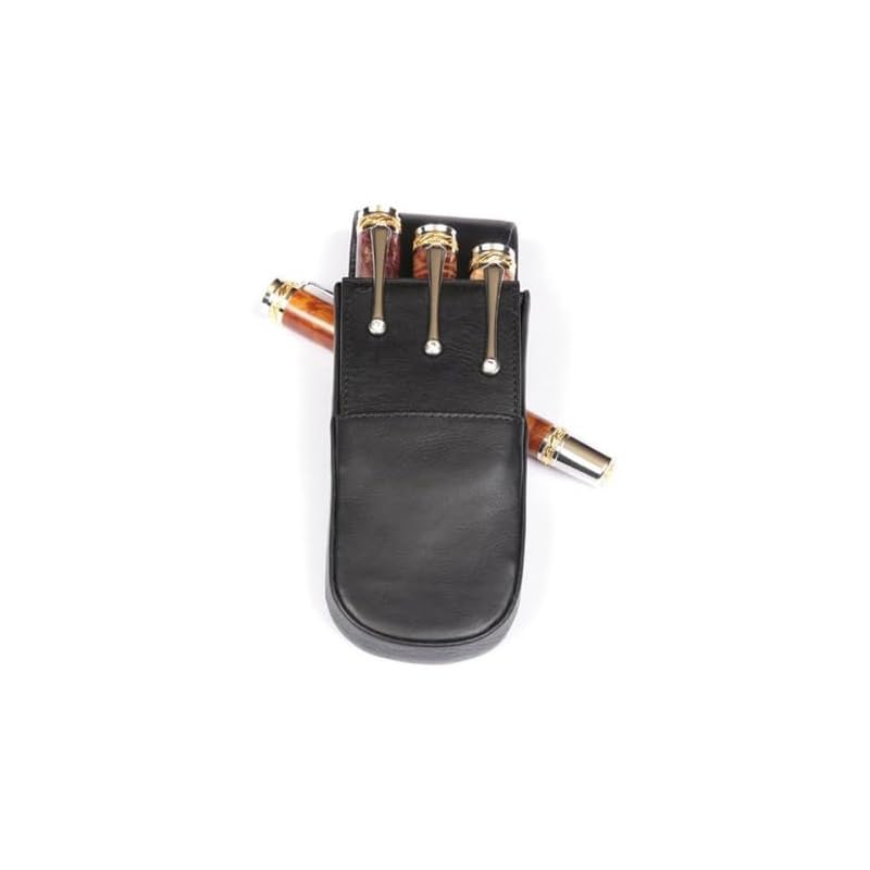Premium Black Triple Round Leather Pen Box - Elegant Gift for Writers, Professionals & Graduates - Perfect for Office, Home Desk & Luxury Gifting